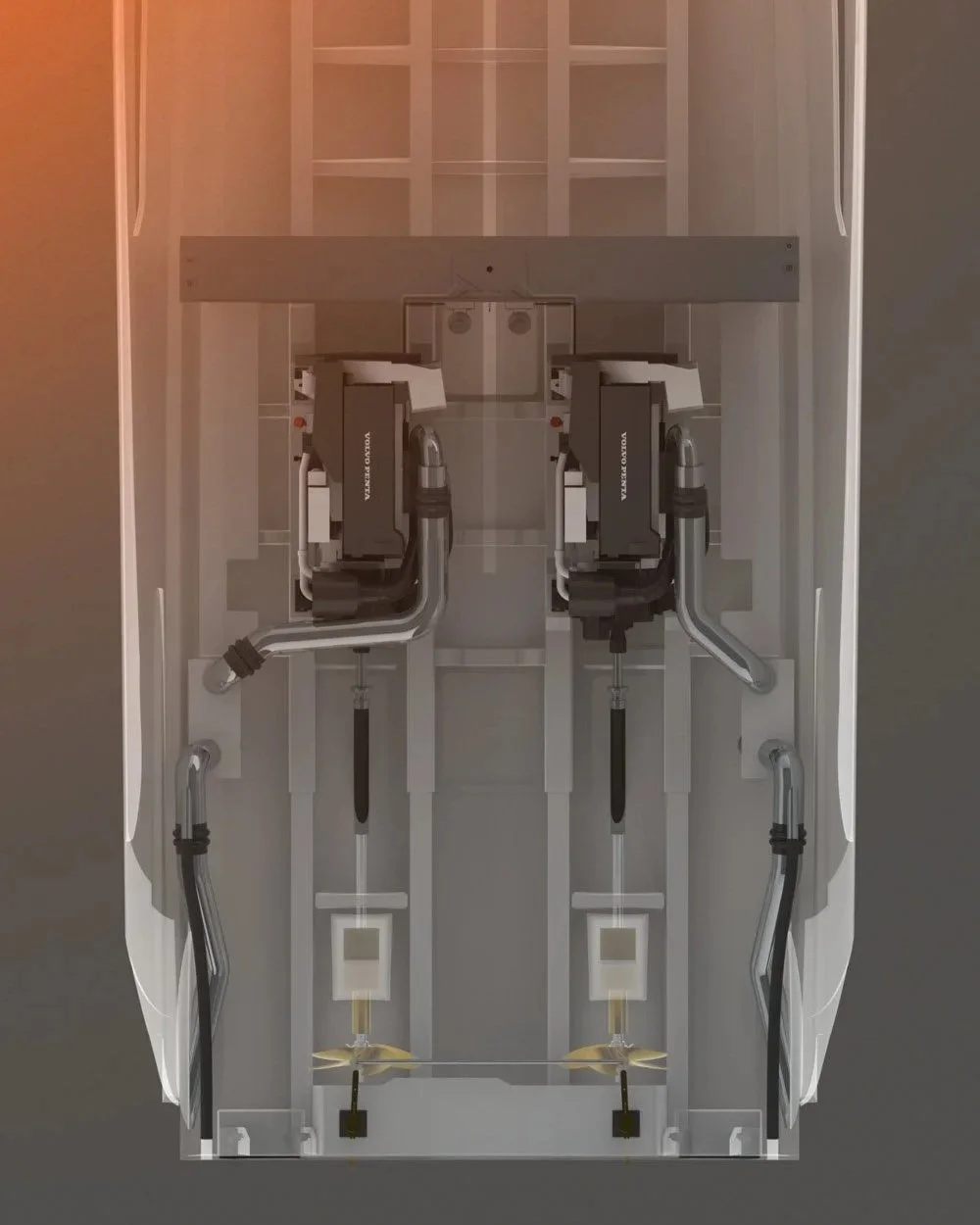 Engine layout of Elandra motoryacht by Tom Barry-Cotter