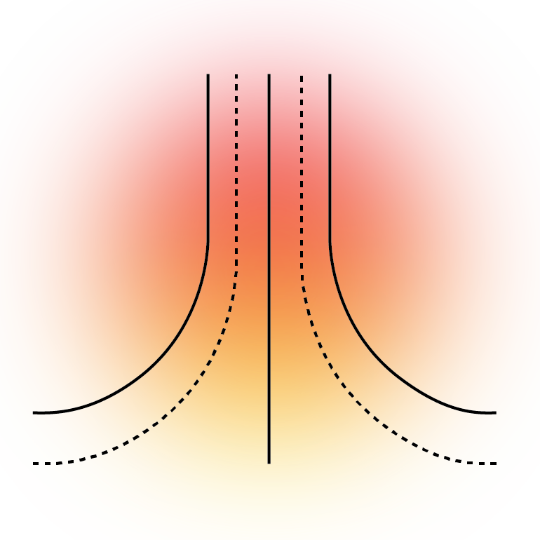 Colorful abstract background with black curved lines and dotted lines, gradient yellow to red, circular shapes.