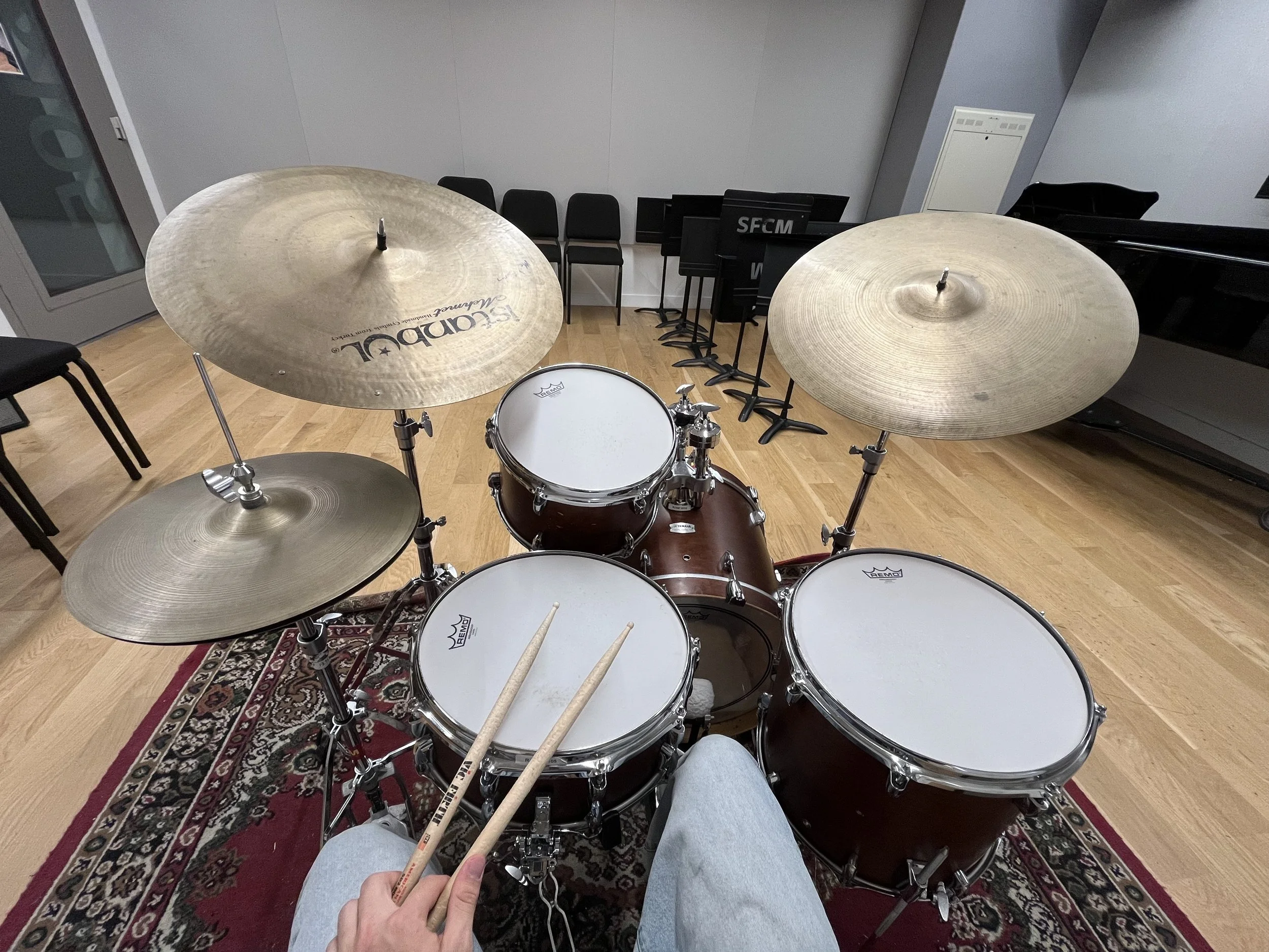 Rio Forchini in the practice room at SFCM late night