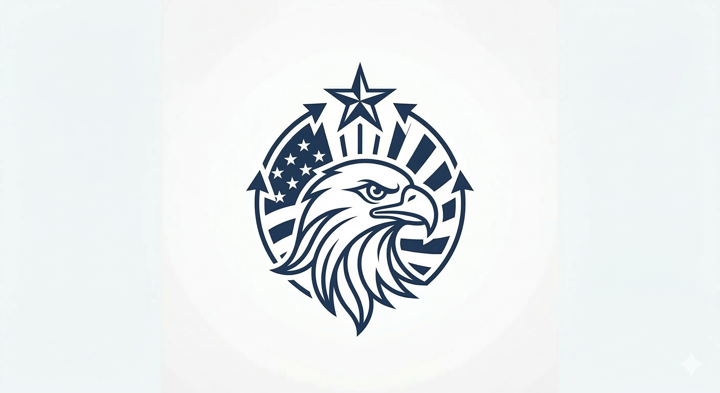 Logo featuring an eagle's head, American flag elements, stars, and a patriotic design.