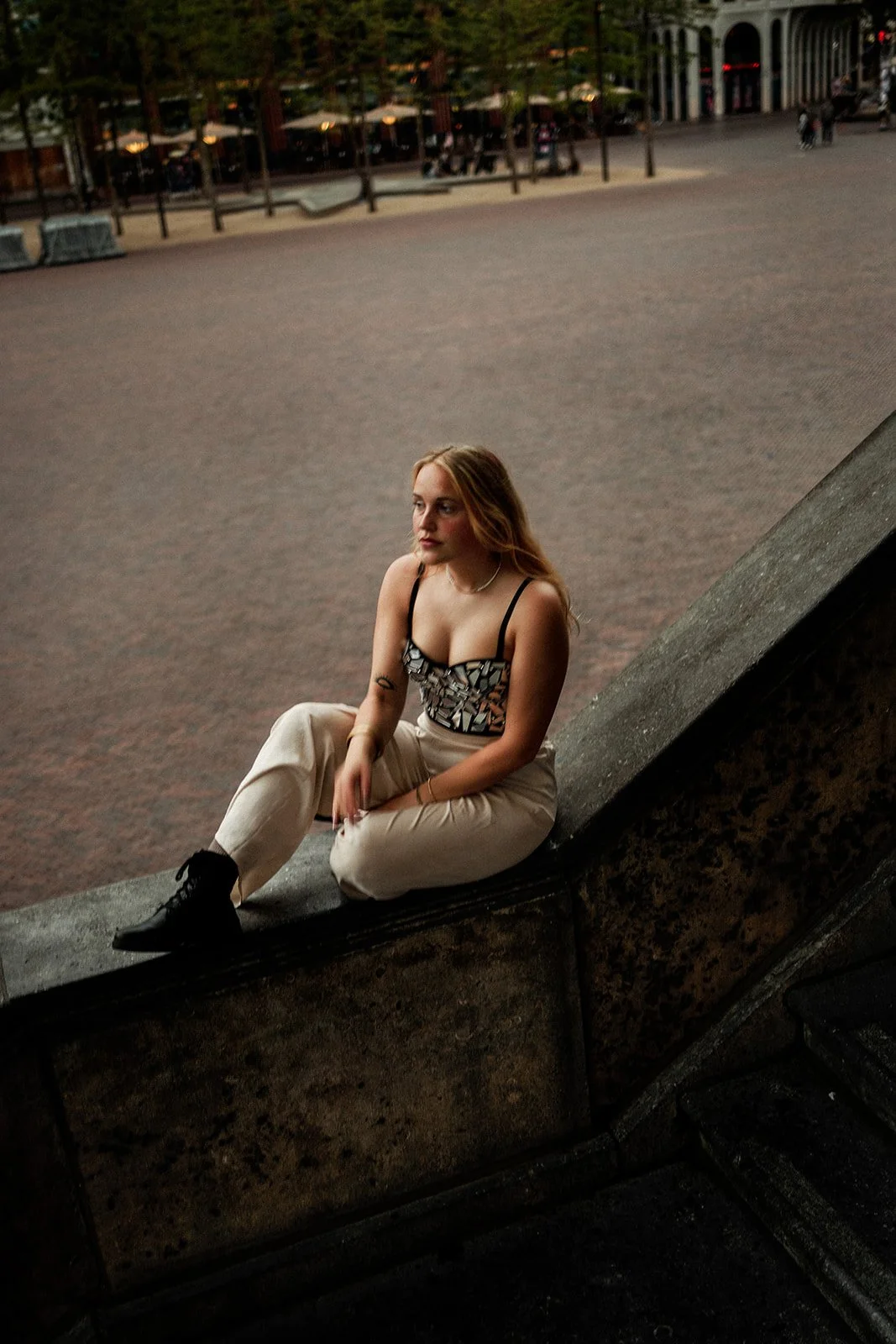 A photograph of a lady on the streets of groningen