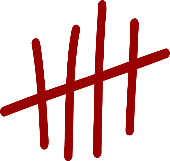 Red tally marks on a black background.
