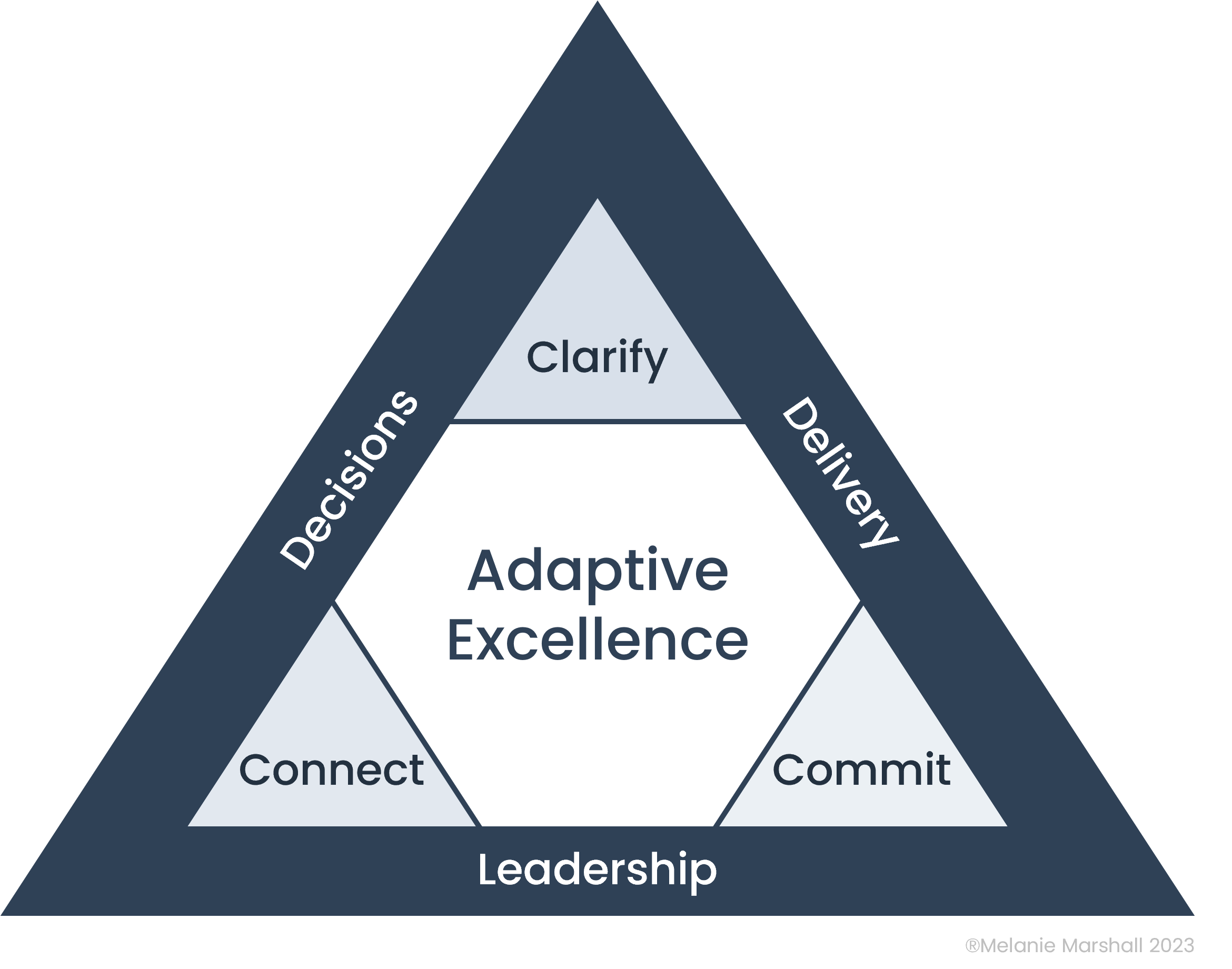Adaptive Excellence Model comprising of leadership, decisions, and delivery.