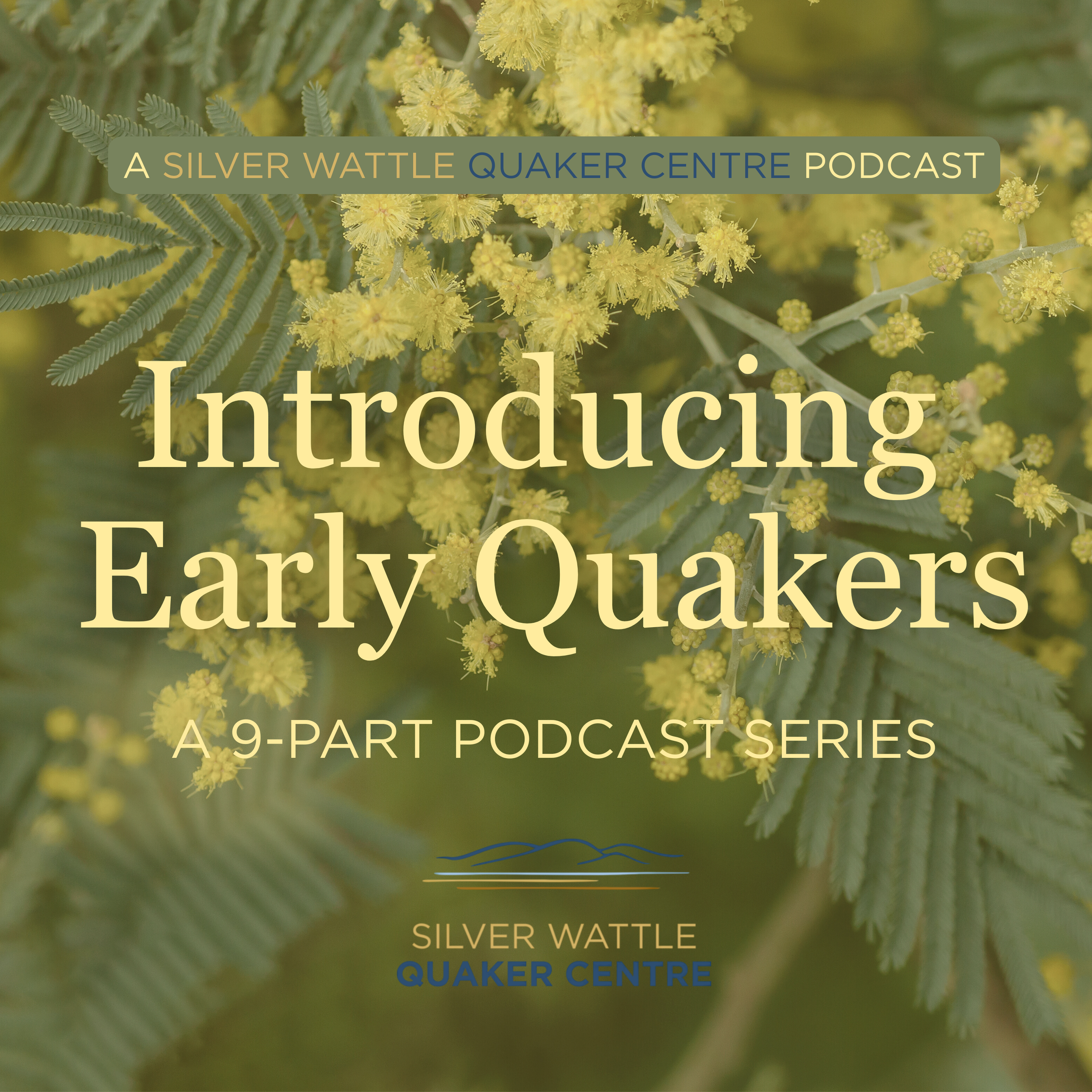 Cover of a podcast series titled 'Introducing Early Quakers' with a background of yellow flowering plants and green leaves.