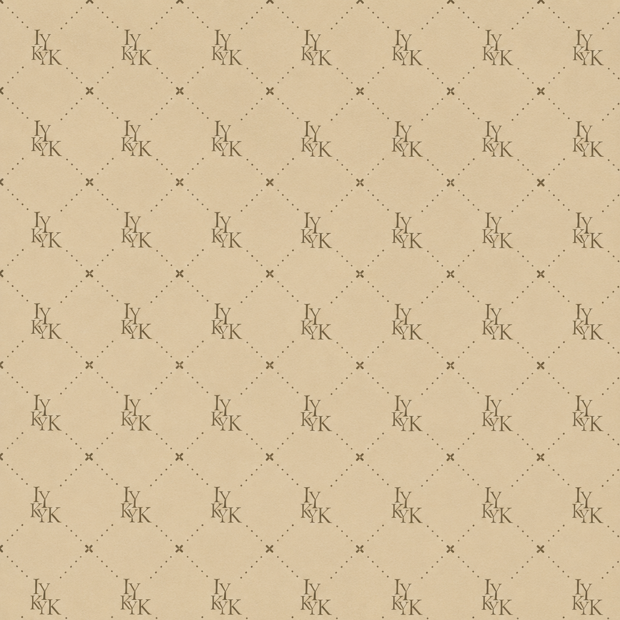 Pattern of small dots forming diamond shapes with the letters 'IY', 'KY', and 'K' arranged in a grid on a beige background.