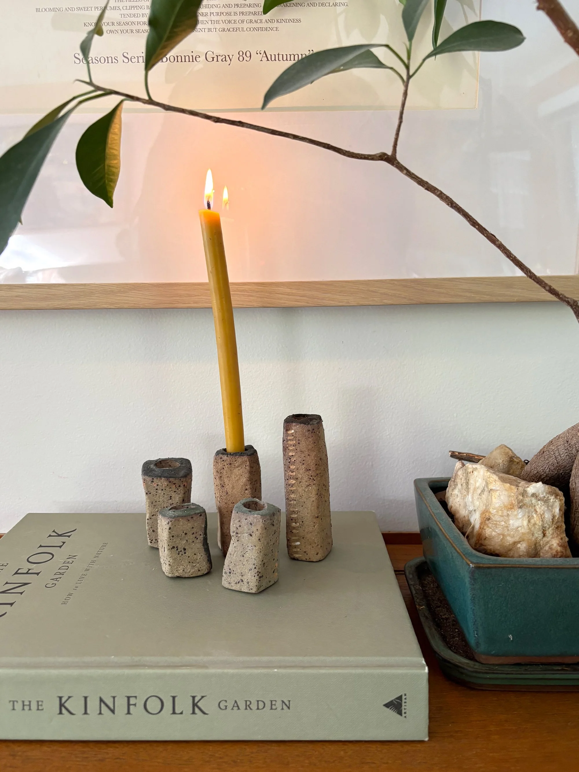 'Pillars of Place' hand-built ceramic candle holders by Miriam McWilliam of Slow Rise Ceramics
