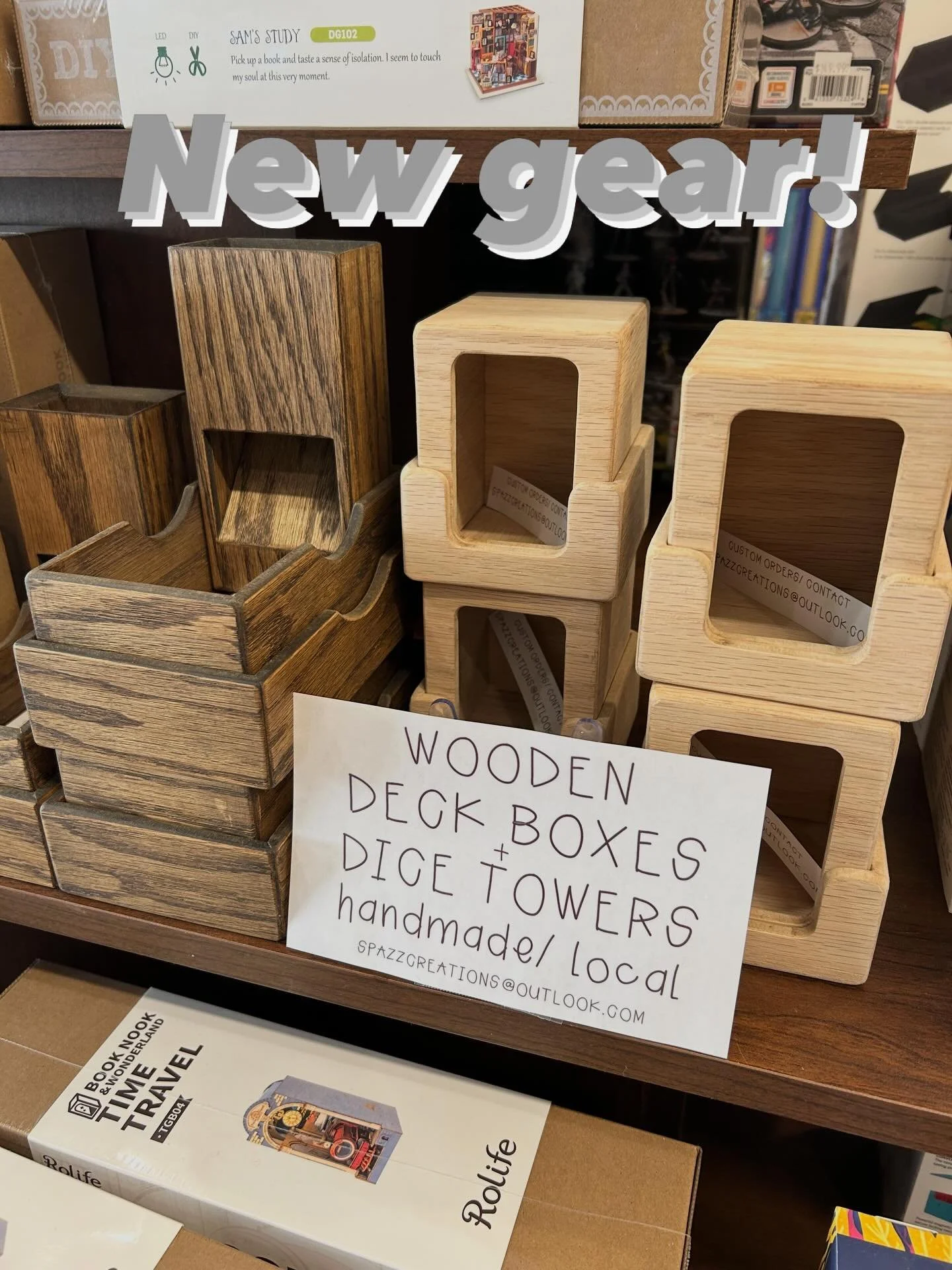 ✨We just got is some excellent local handmade dice towers and deck boxes from spazzcreations! Swing by a snag one before they&rsquo;re gone! ✨🎲🎲🎲