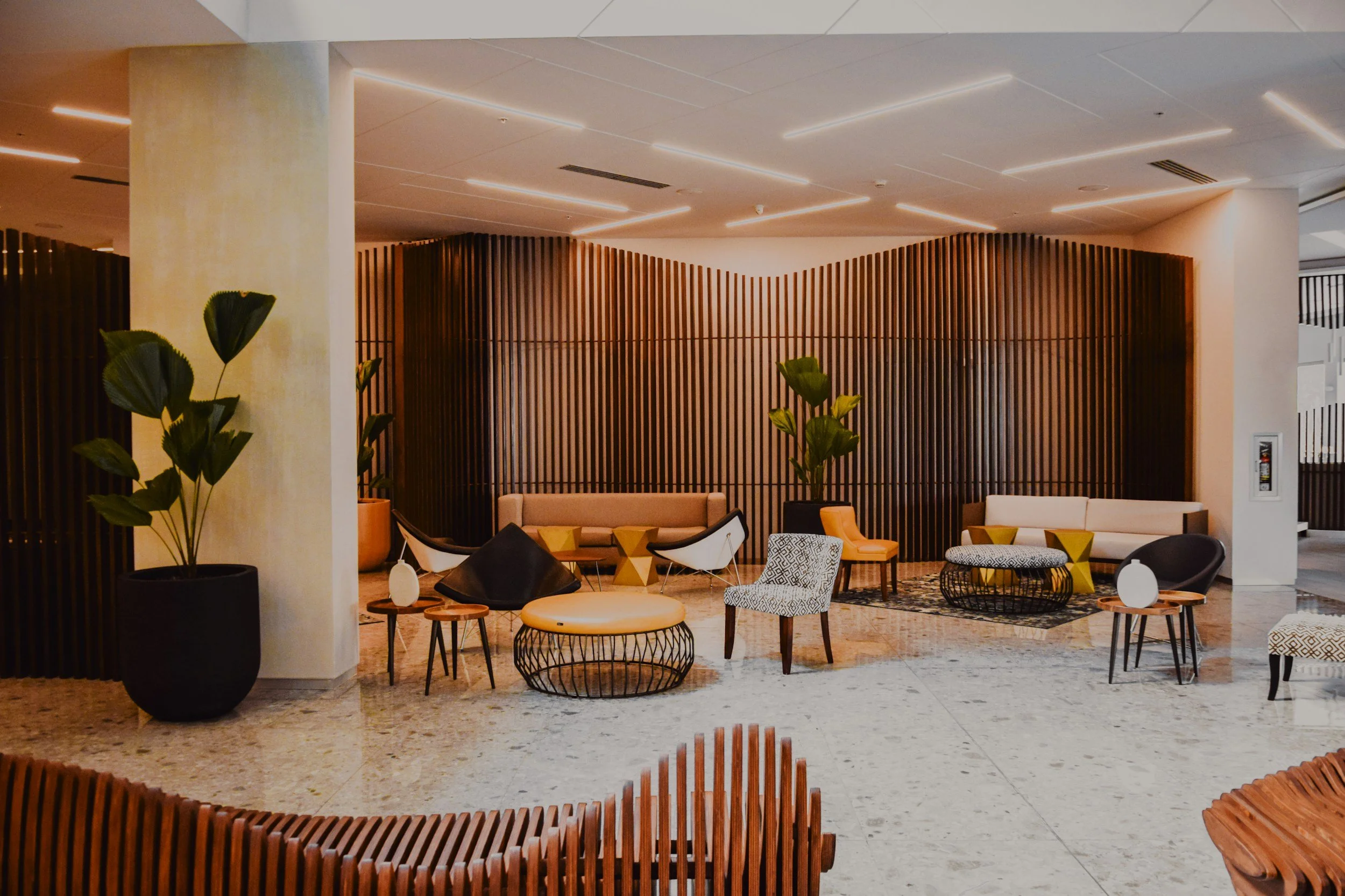 Hotel lobby with front desk