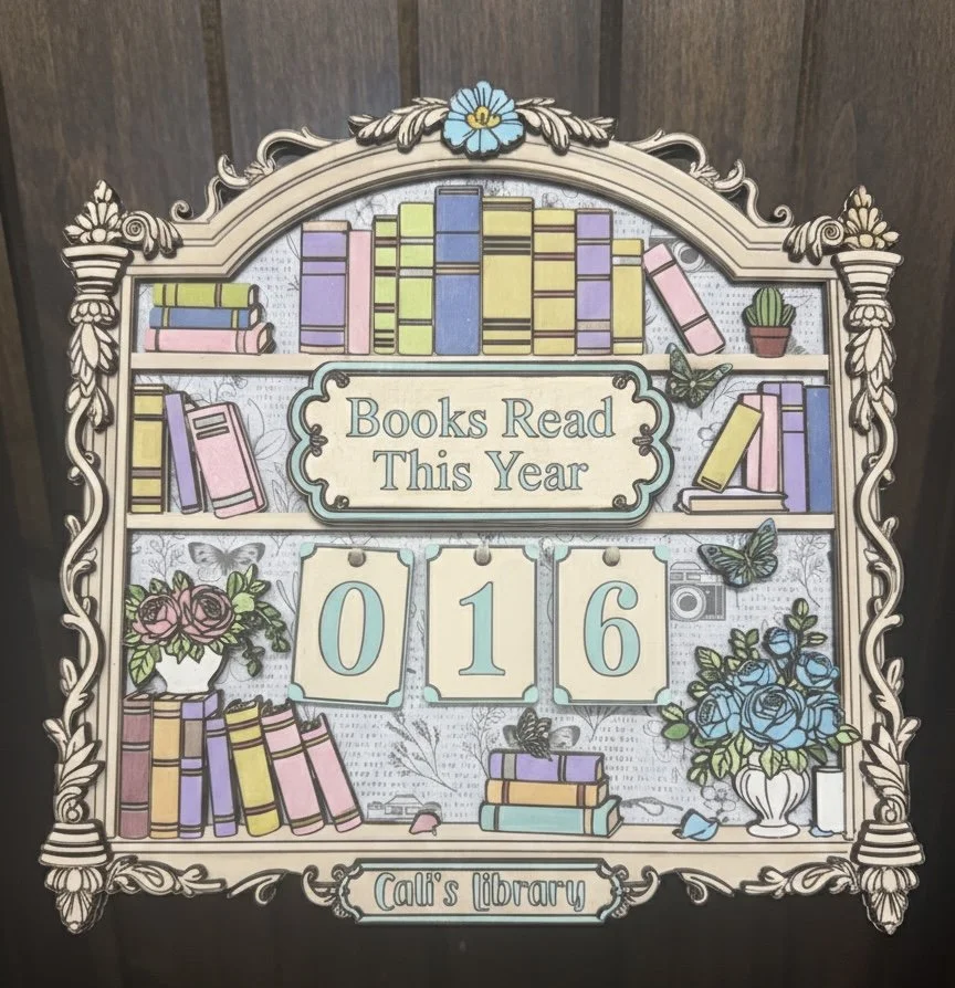 Hand-Painted Vintage Bookshelf Sign: Books Read This Year Tracker