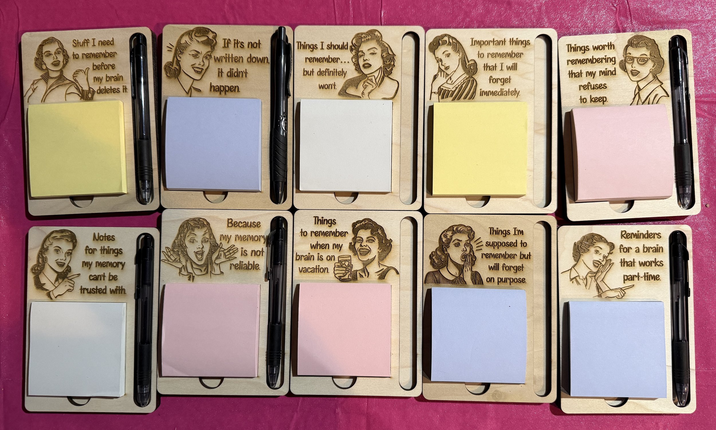 Retro Humorous Post-It Holder with Pen