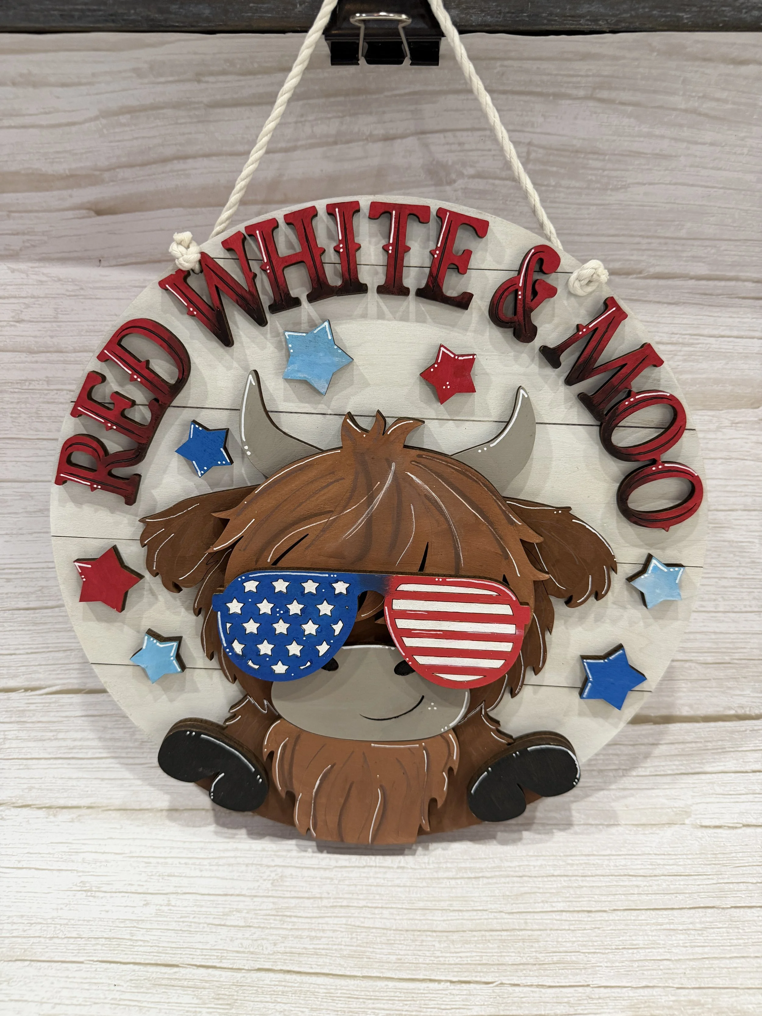 4th of July Highland Cow Door Hanger