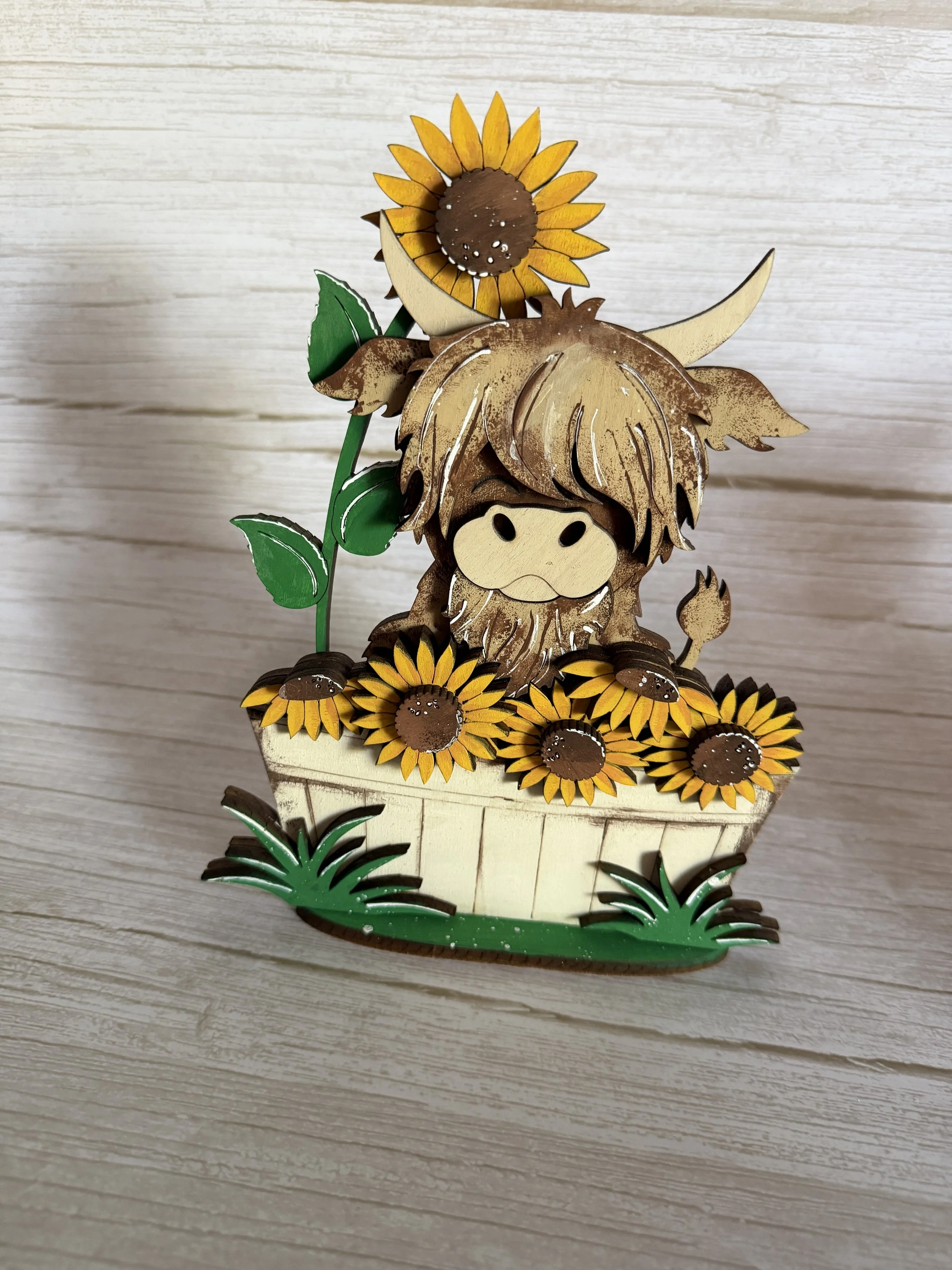 Rustic Highland Cow & Sunflowers Fall Shelf Sitter