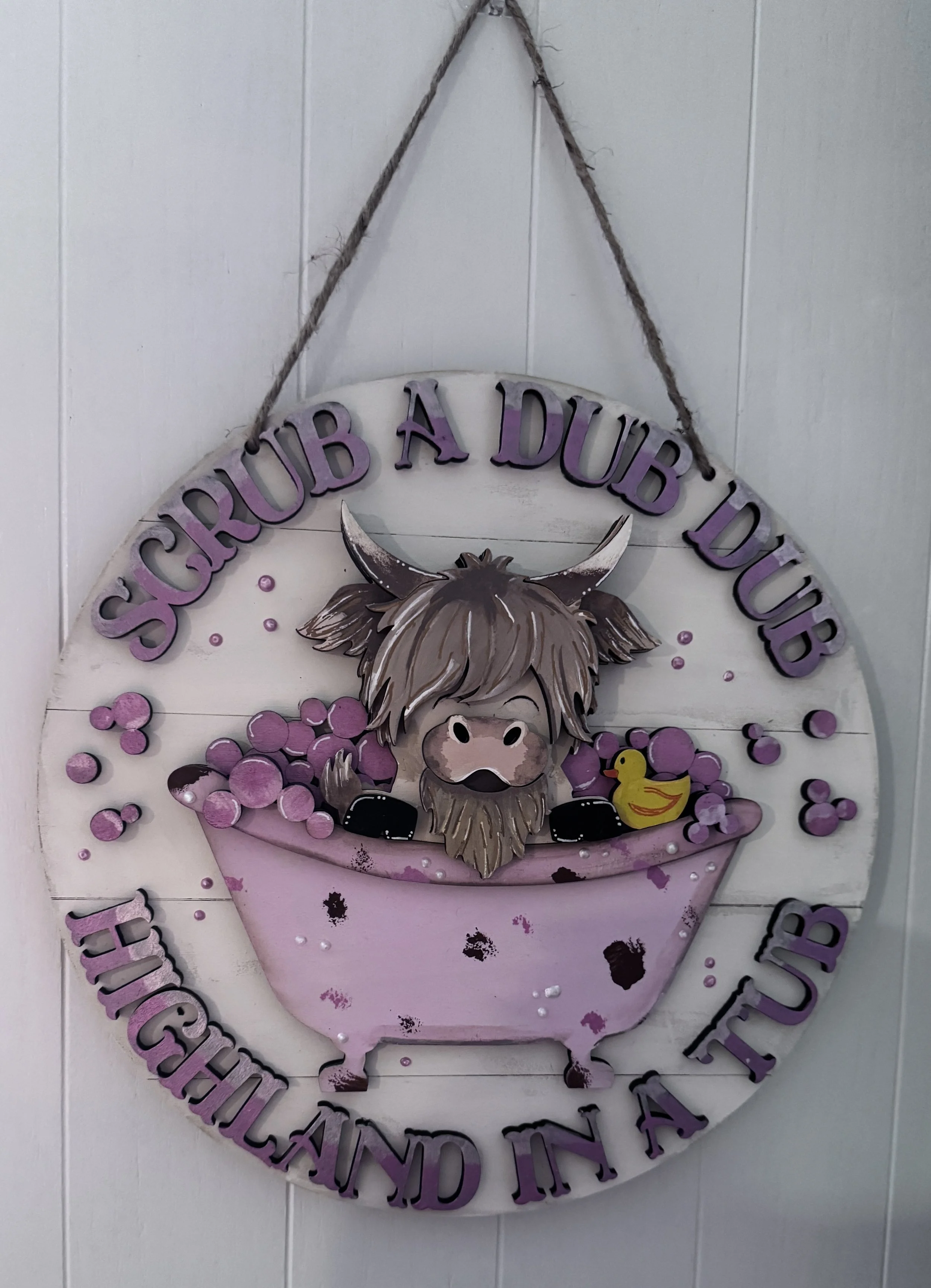 Highland Cow in Tub Door Hanger