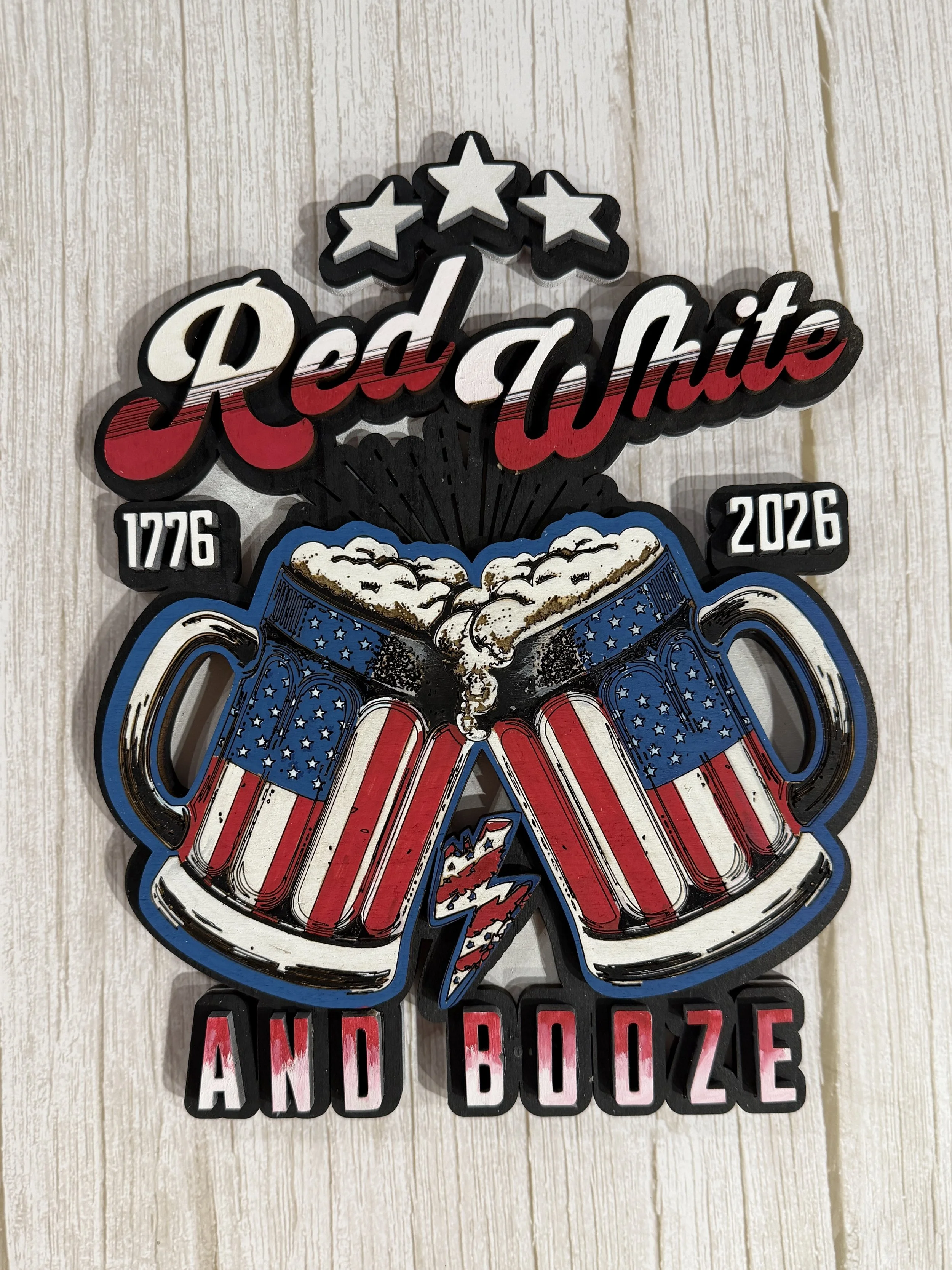4th of July 'Red, White & Booze' Wood Sign