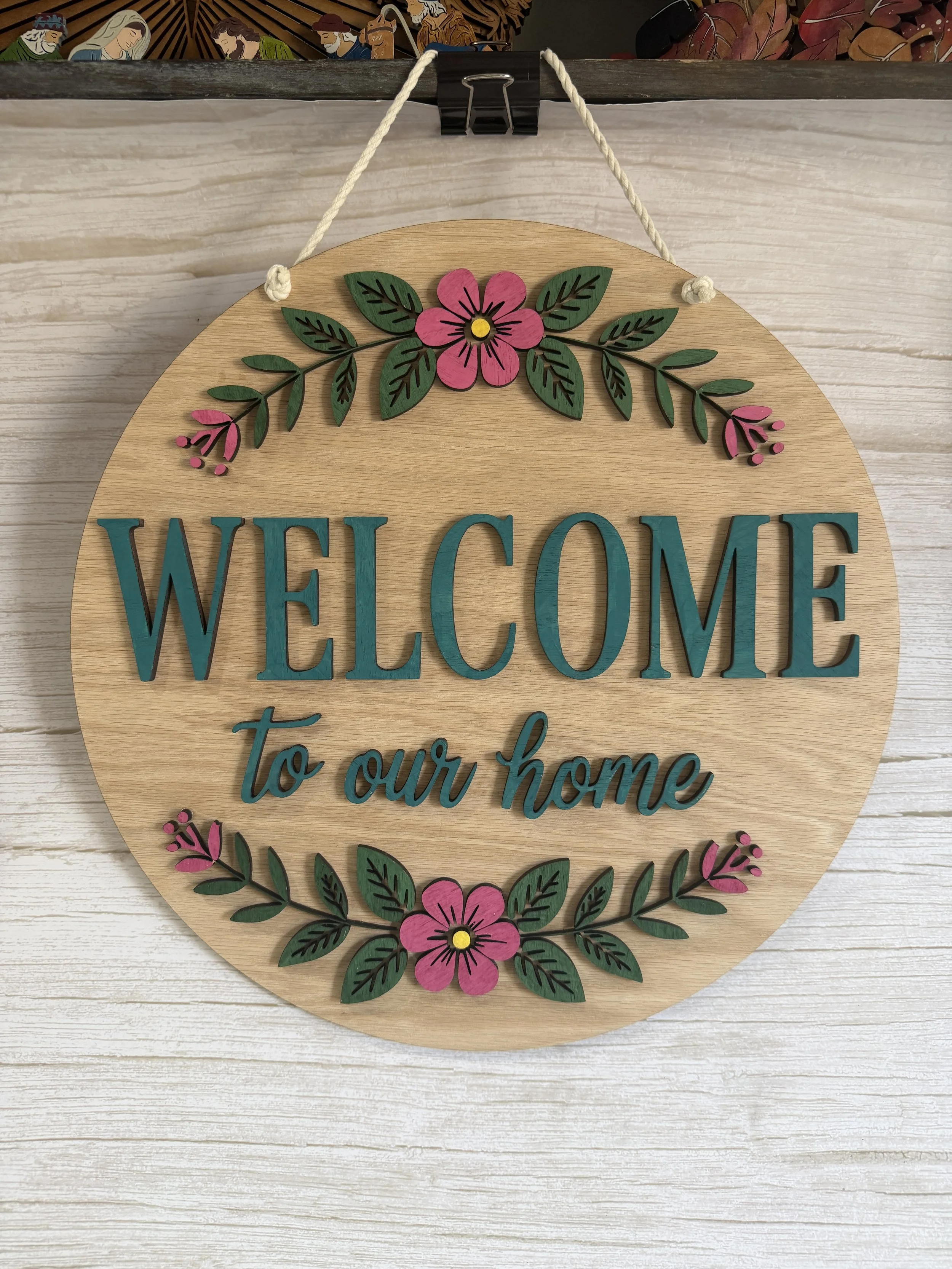 Charming Floral Welcome Sign - Ready-to-Use or DIY - 16"