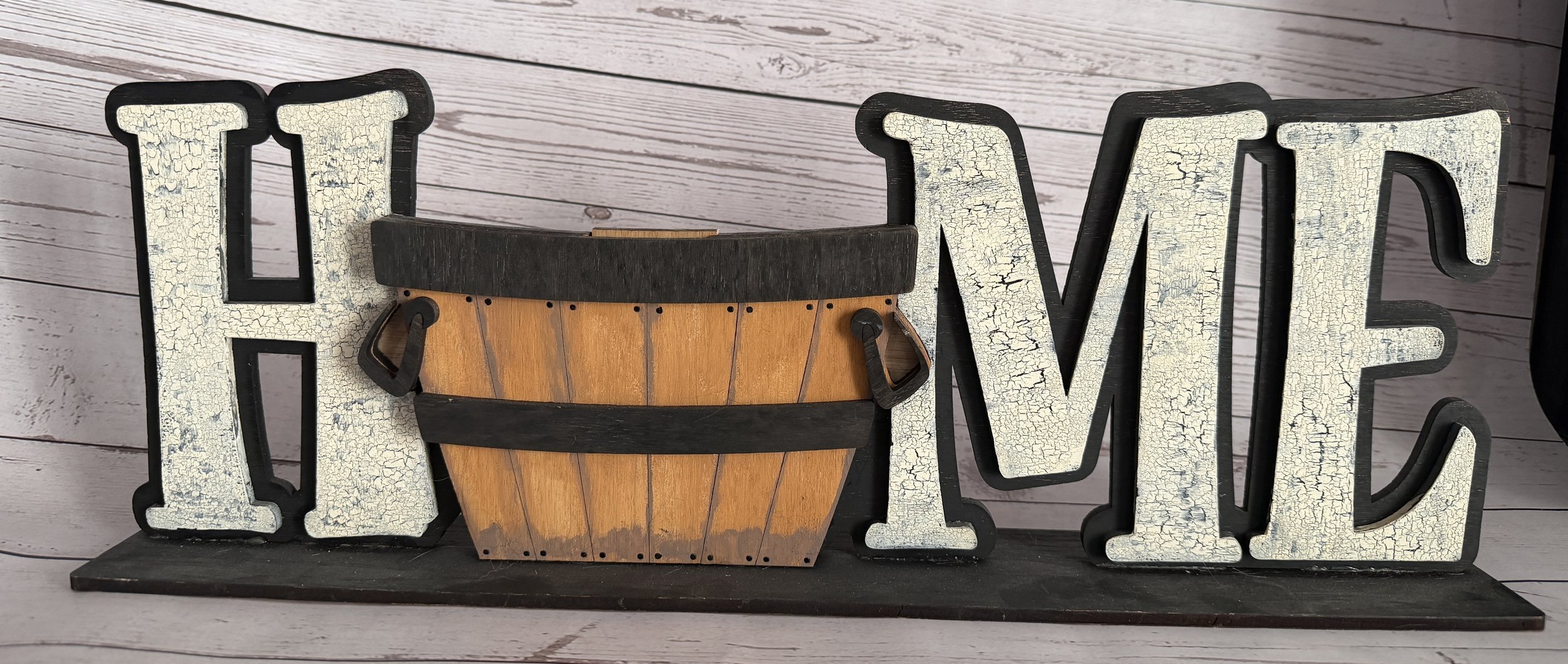 Interchangeable 'HOME' Decor Sign with Flower Basket Insert