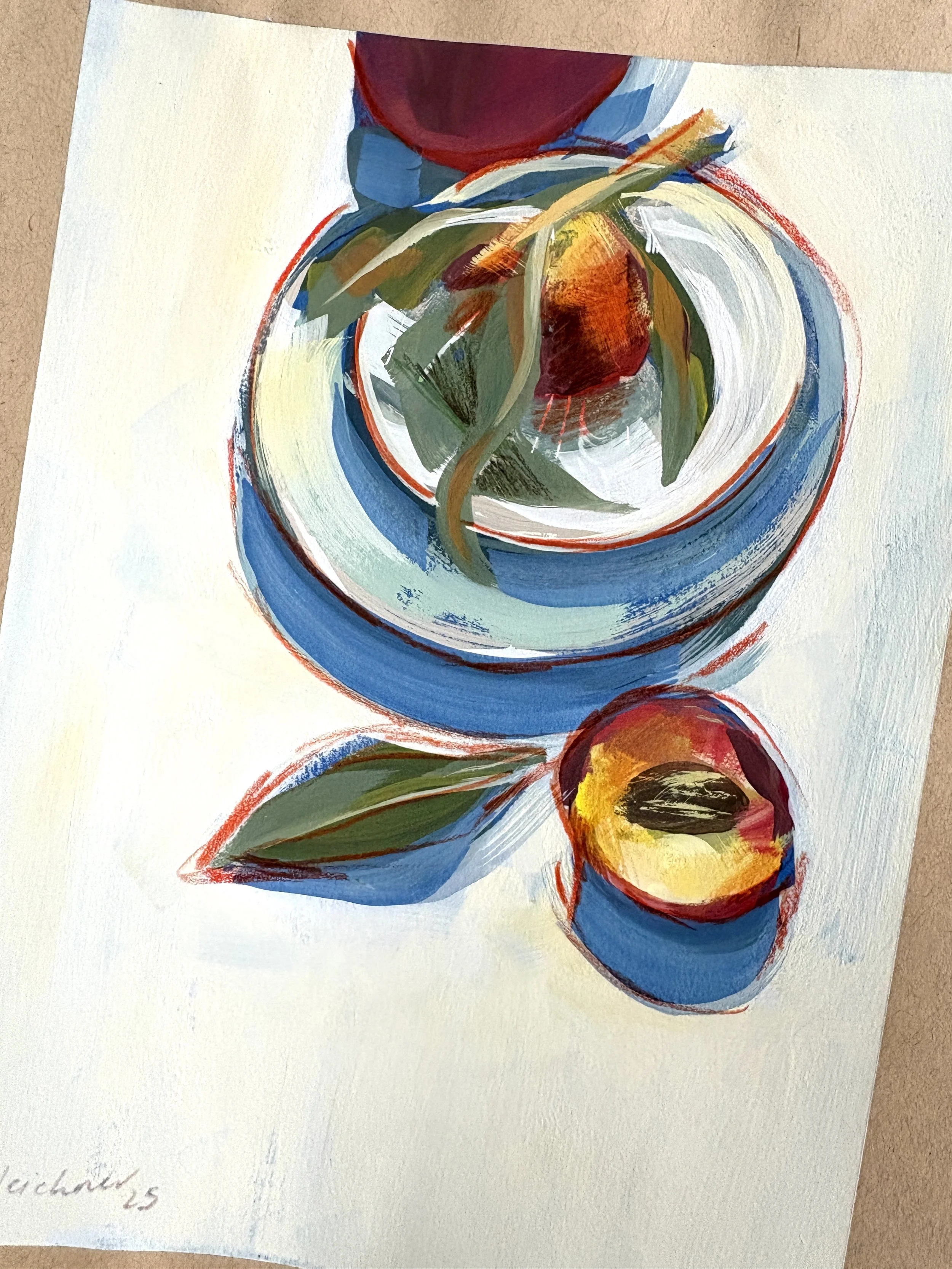 "Duraznos", goauche and oil pancils on toned paper, 2025- 28 x 20,5 (11" x 8") photo.jpg