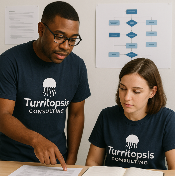 Professionals analyzing workflows and improving business systems