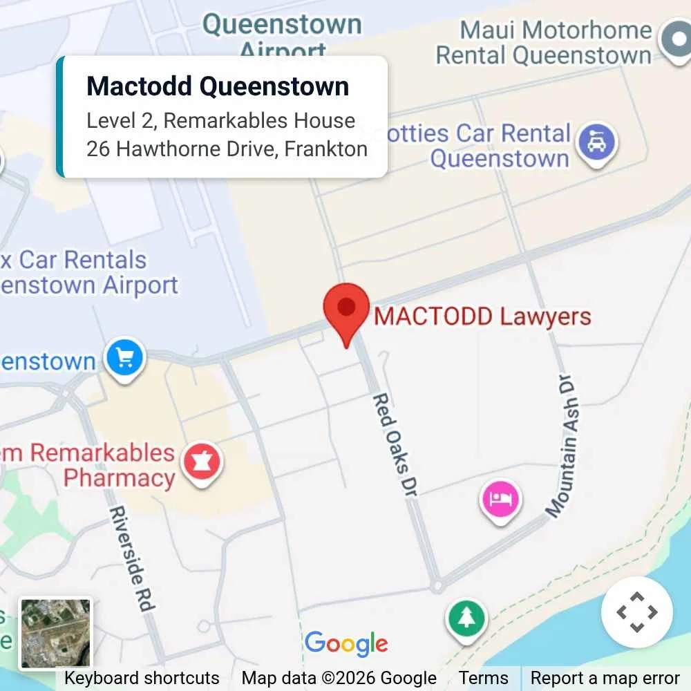 Map showing Mactodd Lawyers Queenstown office, Level 2, Remarkables House, 26 Hawthorne Drive, Frankton