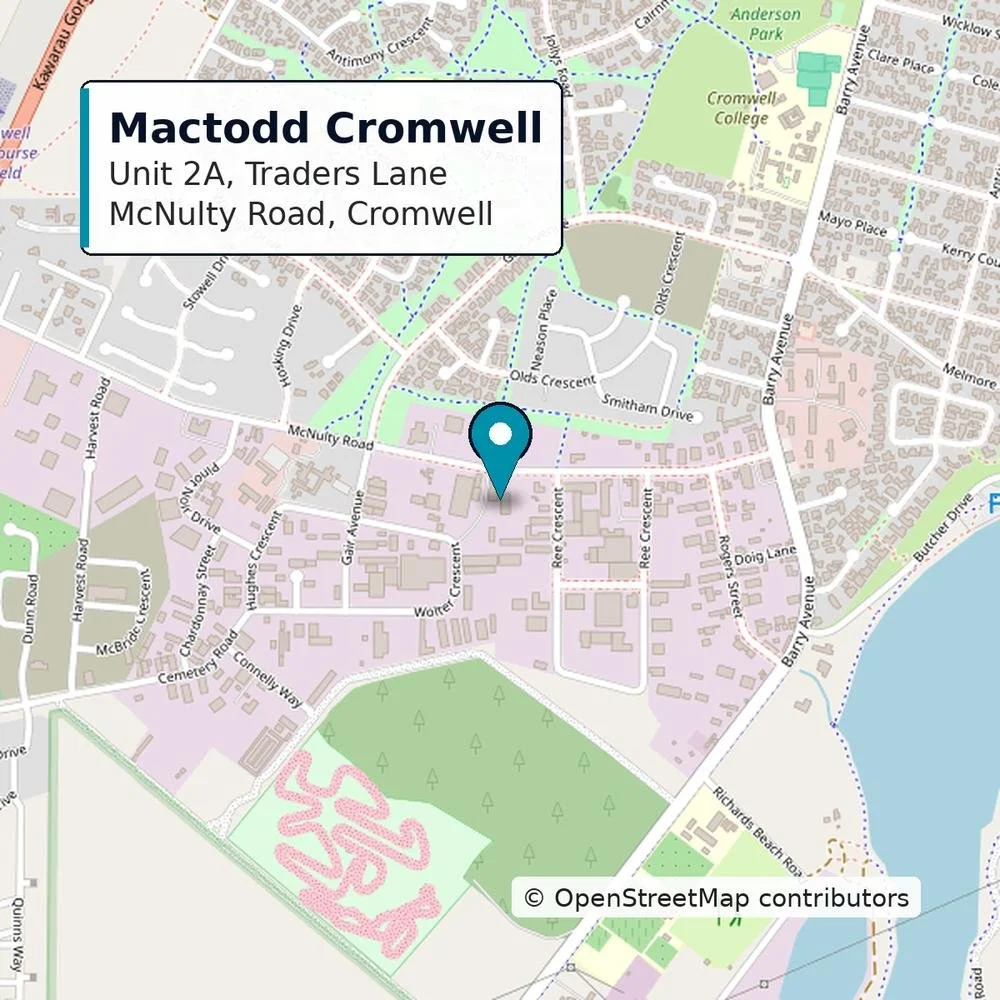 Map showing Mactodd Lawyers Cromwell office, Unit 2A, Traders Lane, McNulty Road, Cromwell