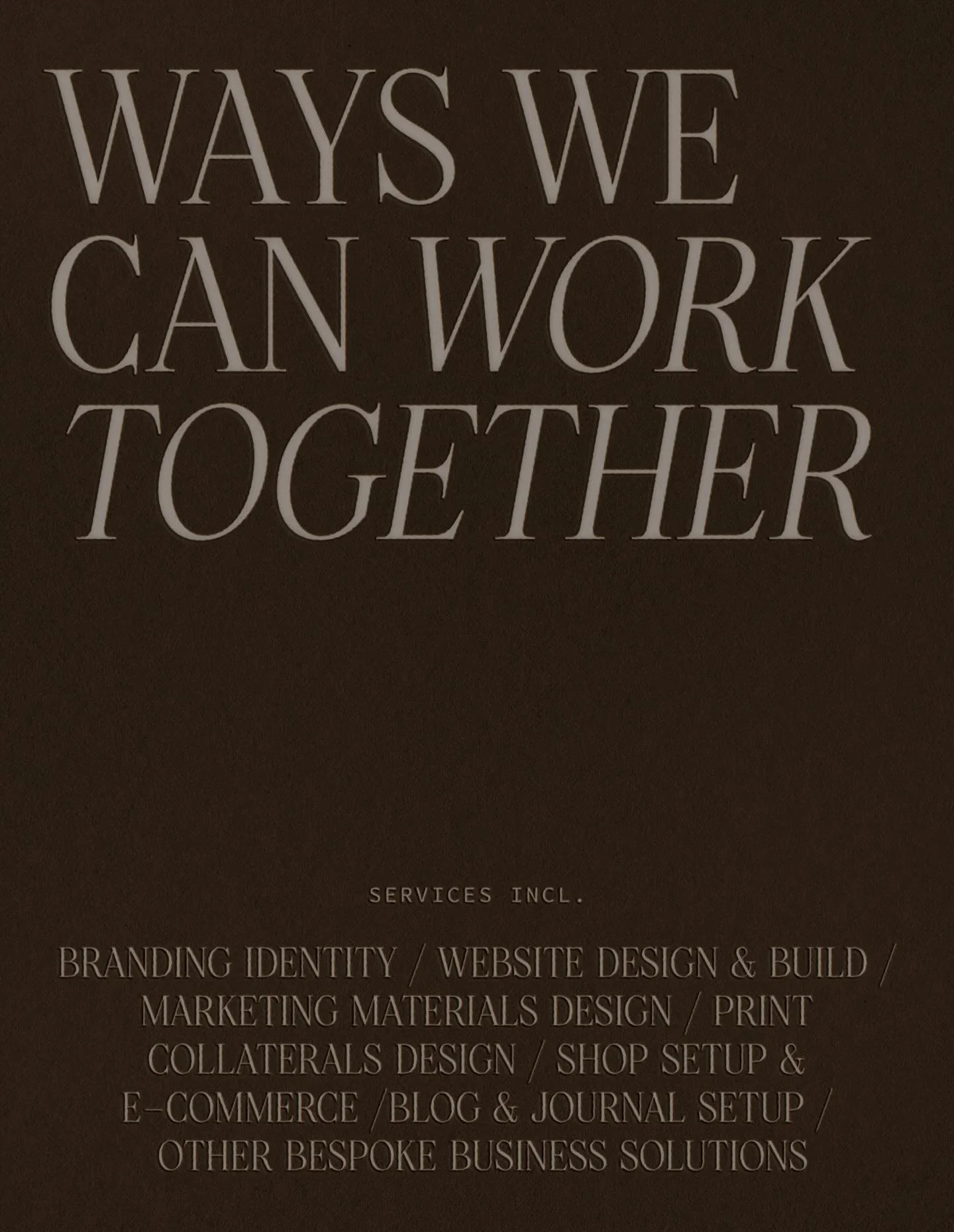 Ways we can work together

Chris Carciller Designs is a female-led design studio&nbsp;passionate&nbsp;about creating&nbsp;authentic, refined, professional,&nbsp;and&nbsp;strategic&nbsp;branding and website for&nbsp;ardent, thriving&nbsp;wedding profe
