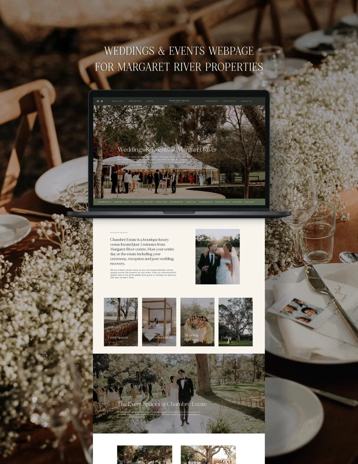 A gorgeous venue deserves a website that is just as stunning. Bringing those warm, outdoor romantic reception straight to the screen. 🤎 

Loved designing this weddings and events webpage to highlight the Chambre Estate Margaret River&rsquo;s natural