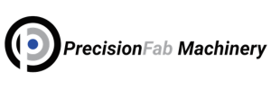 Precision Fab Machinery logo with a stylized circular emblem and text.