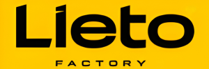 Lieto Factory logo with black text on a yellow background