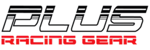 Plus Racing Gear logo with stylized text in black and red.
