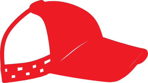A red surf life saving cap with a curved brim.