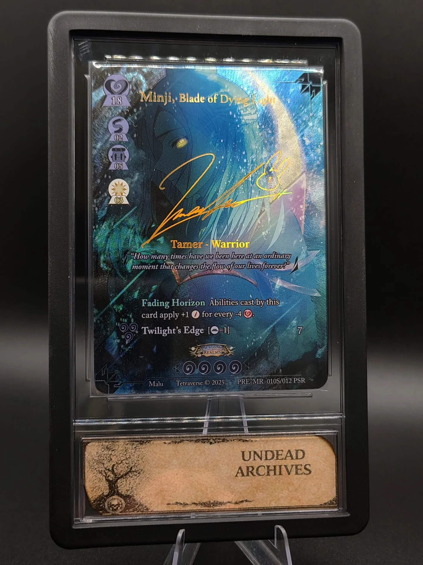 Minji, Blade of the Dying Light 🕯️ 

@tetraversetcg 

Melding of Realms 

Pre Release

Pop 25

Follow @zanbaktorips 🙏🥂🦈👹 

www.undeadarchives.com

Follow our journey on whatnot 
@conjurrerripzzz
@notenufspoons

#tetraversetcg #minji #meldingofre