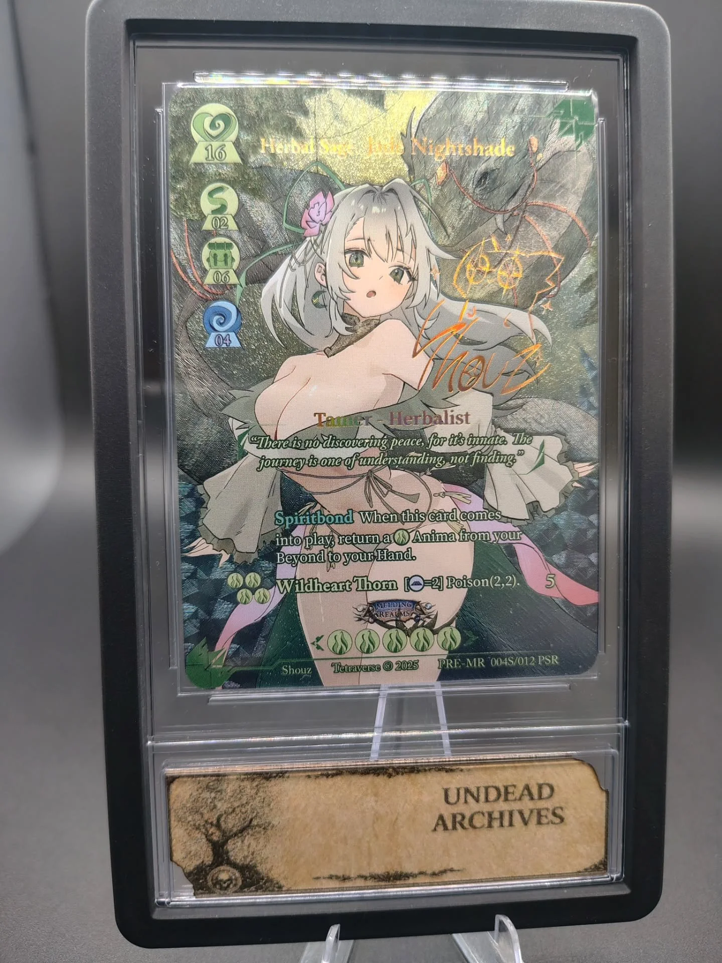 Herbal Sage, Jade Nightshade 🐍 

@tetraversetcg 

Melding of Realms

Pre-Release 

Pop 25

Undead Archives Chapter 1 009/015

Follow @zanbaktorips 🙏🥂🦈👹 Thanks for the support.

www.undeadarchives.com

Follow us on our journey on whatnot
@conjurr