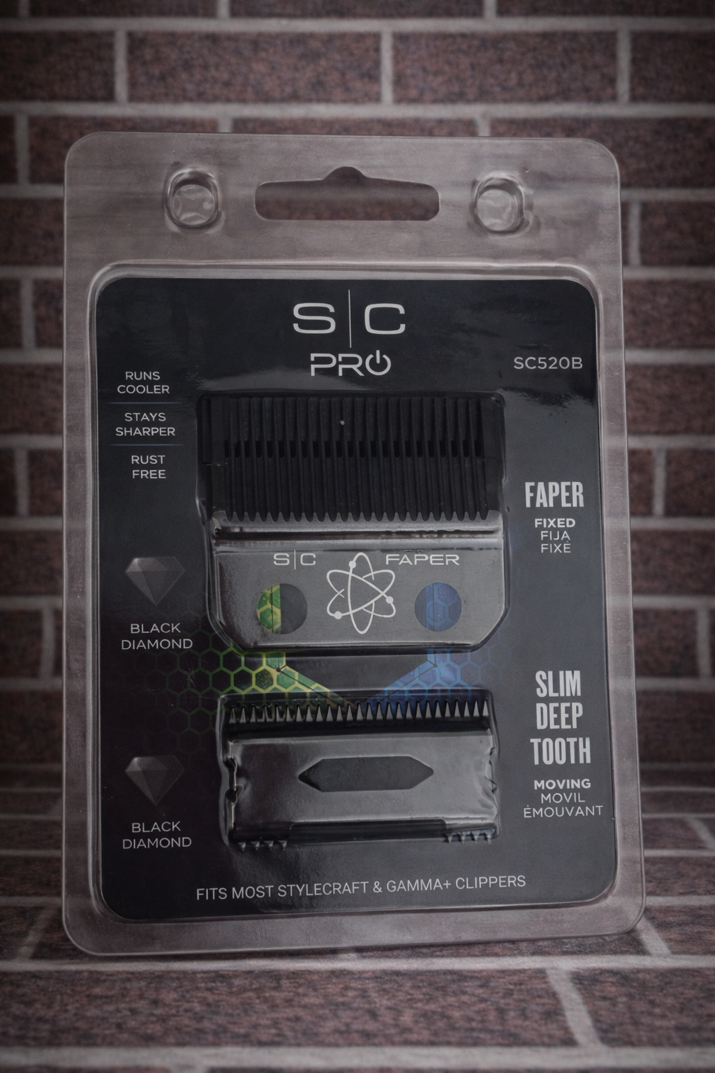 StyleCraft Fixed Black Diamond Carbon DLC Faper Blade with Moving Slim Deep Tooth Cutter (SC520B)