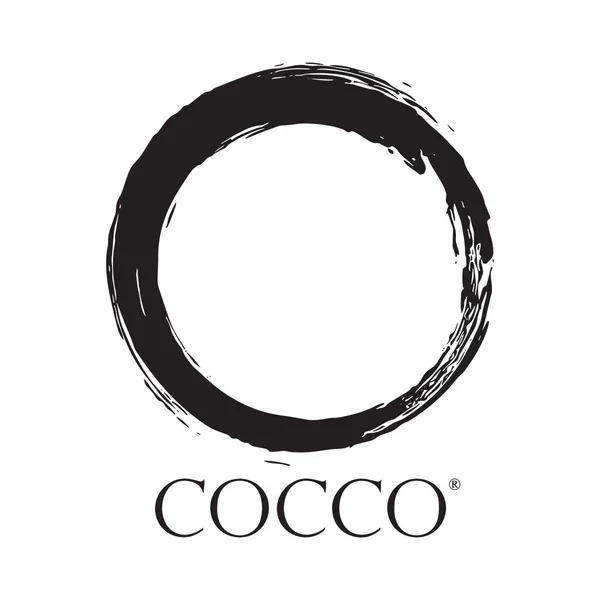 Black circular brushstroke above the word 'COCCO' in elegant font.