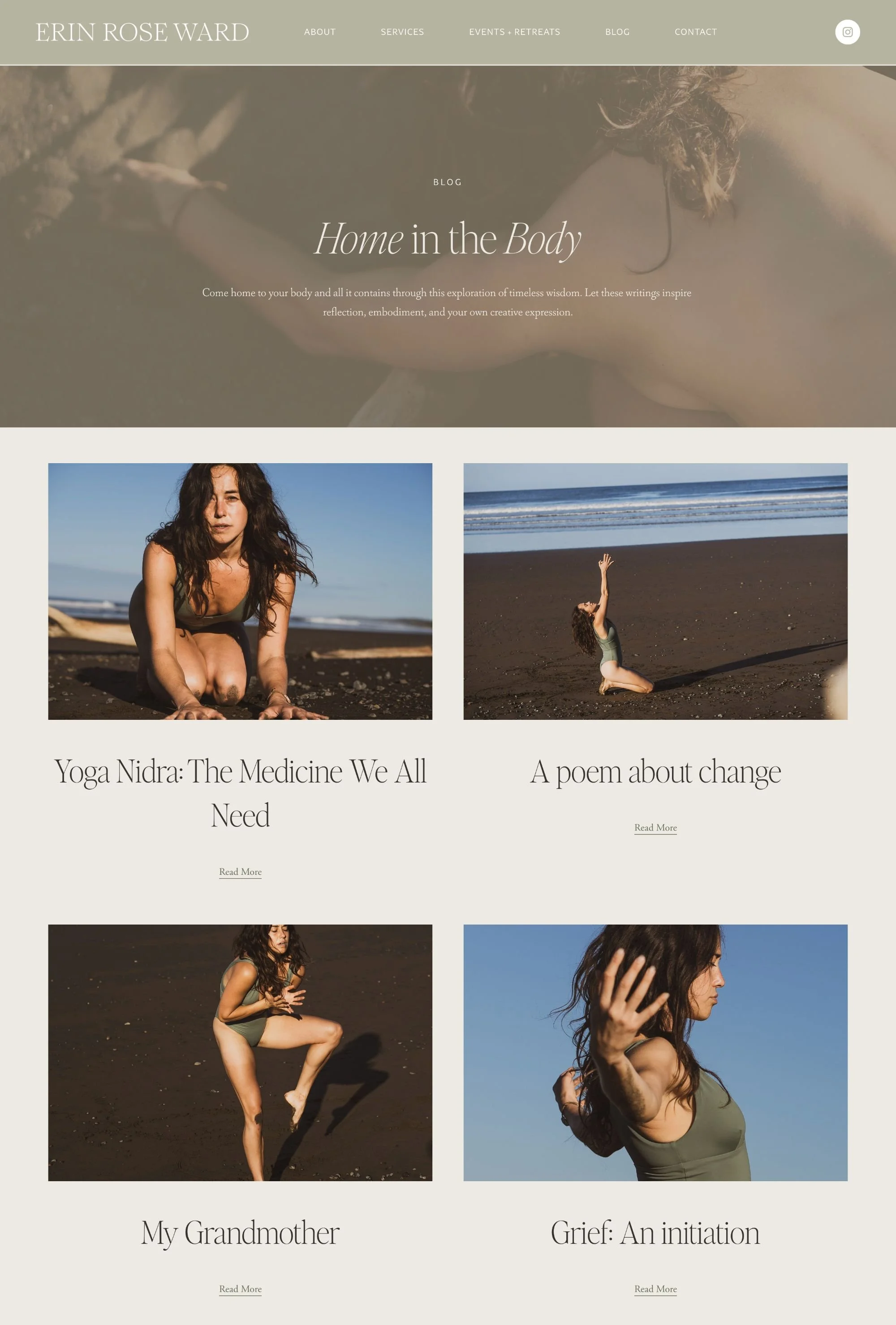  03.4  
Thoughtful blog posts invite users into Erin's world, while increasing SEO optimization