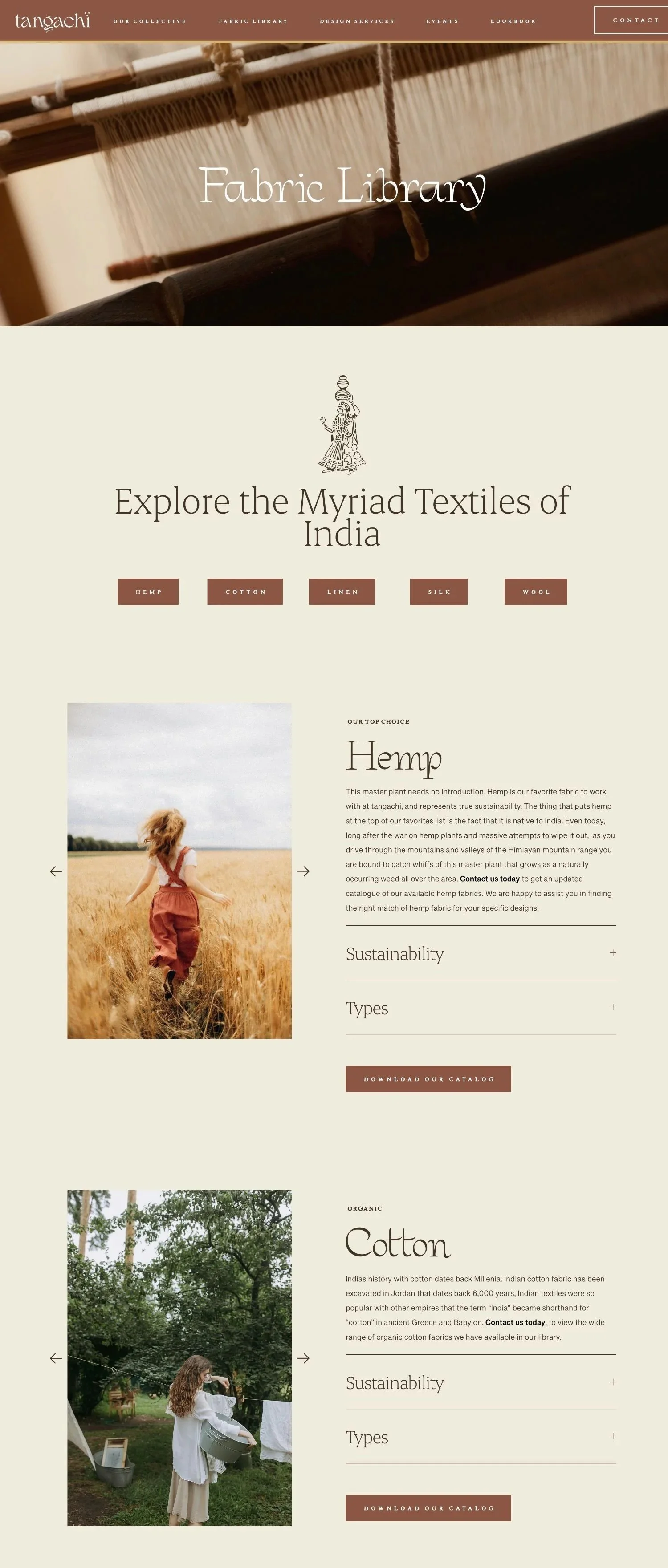  03.5  
Anchor links allow users to jump down the page to learn more about their fabrics of choice