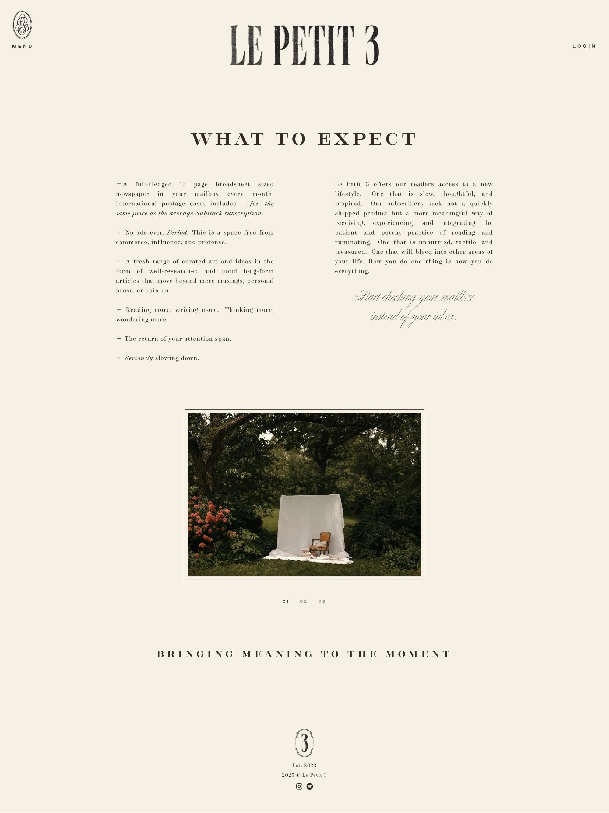 01.7  
Minimal gallery design with numerical image counters