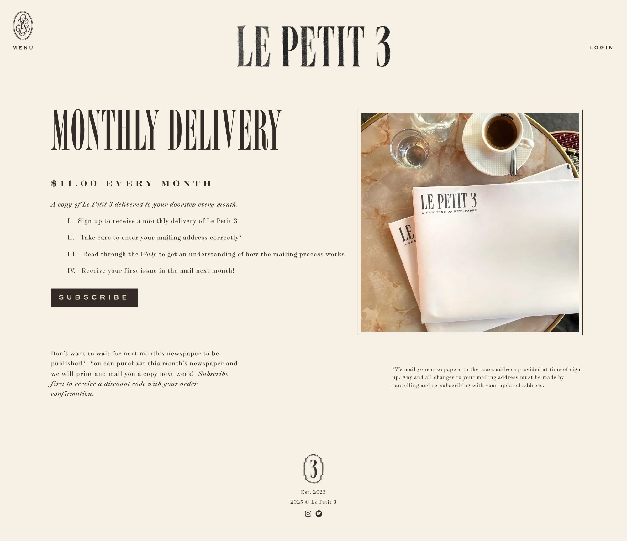  01.4  
Website utilizes Squarespace 7.1's subscription functionality