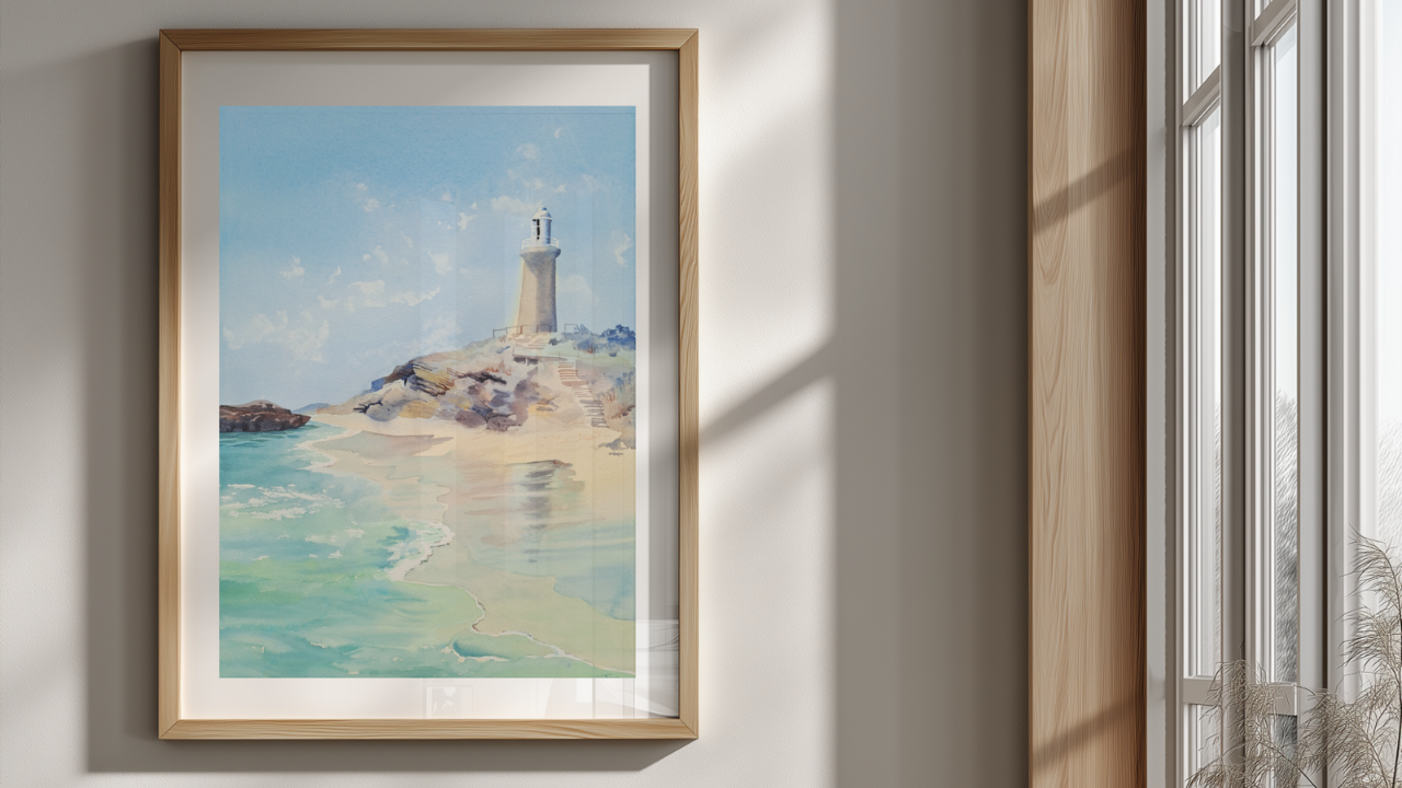 Jemma Newman's painting of Rottnest Lighthouse in watercolour