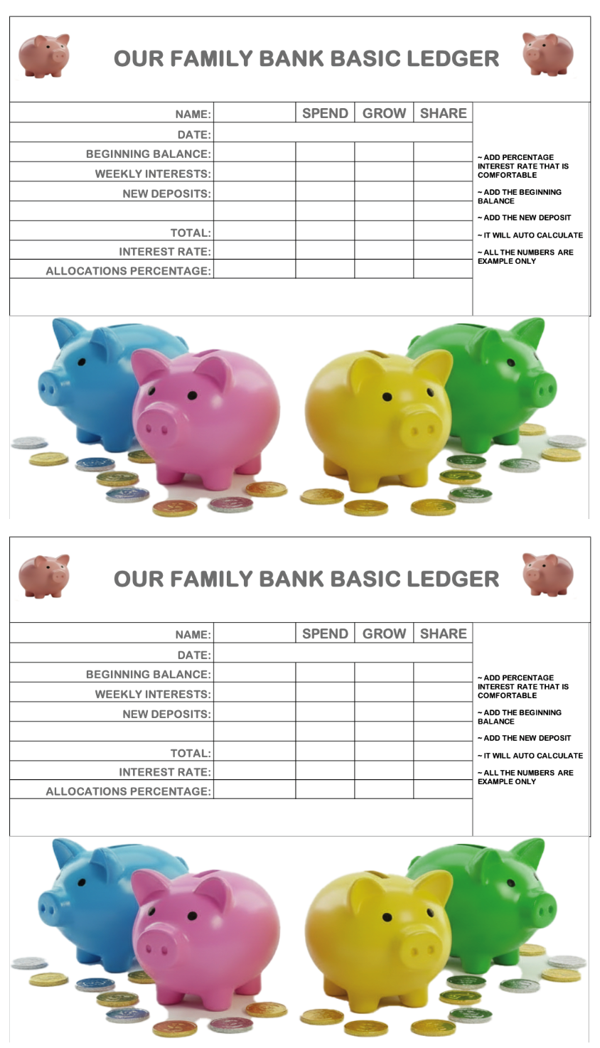 OUR FAMILY BANK BASIC--FREE PRINTABLE LEDGER