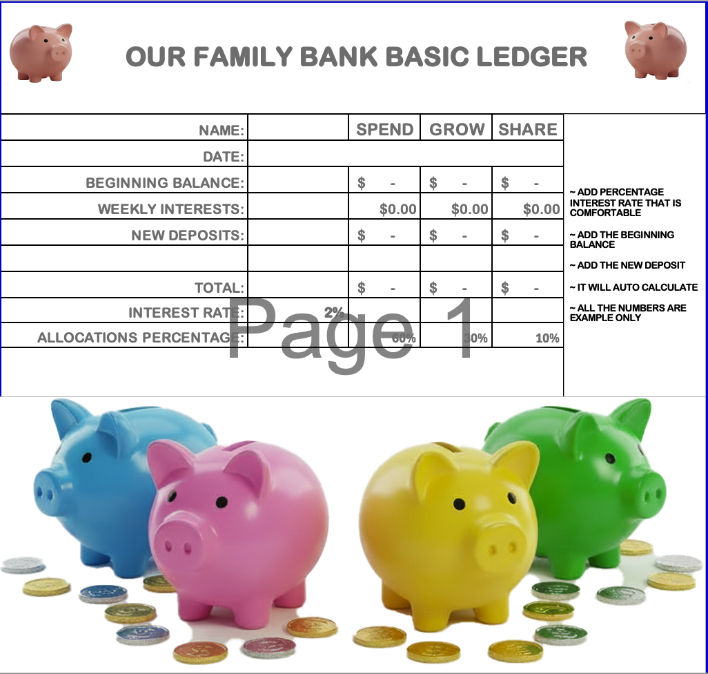 OUR FAMILY BANK BASIC LEDGER--FREE EXCEL SHEET