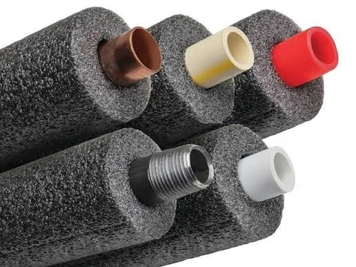 Five foam pool noodles with plastic pipe connectors in various colors on top.