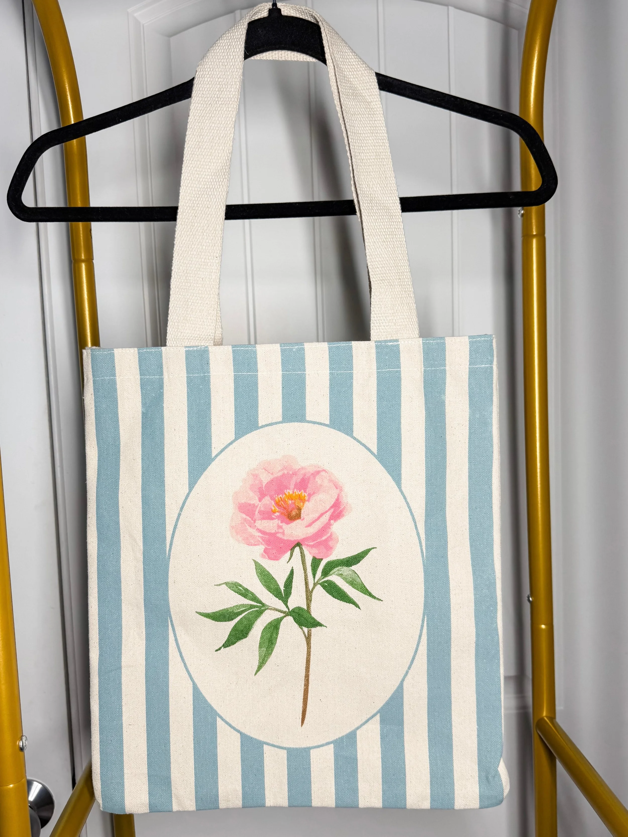 Blue Stripe Pink Floral Tote