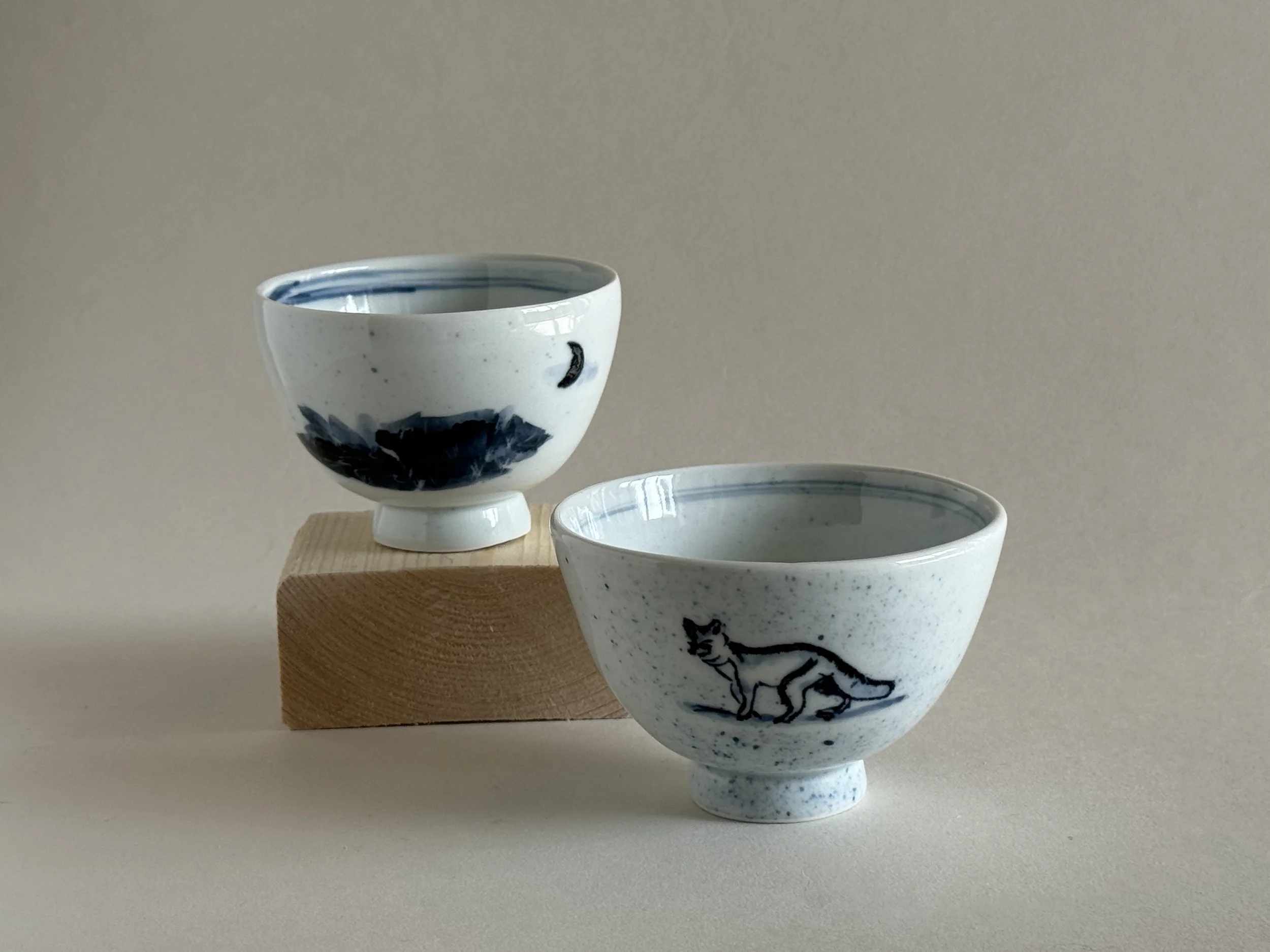 red fox with moon small bowl