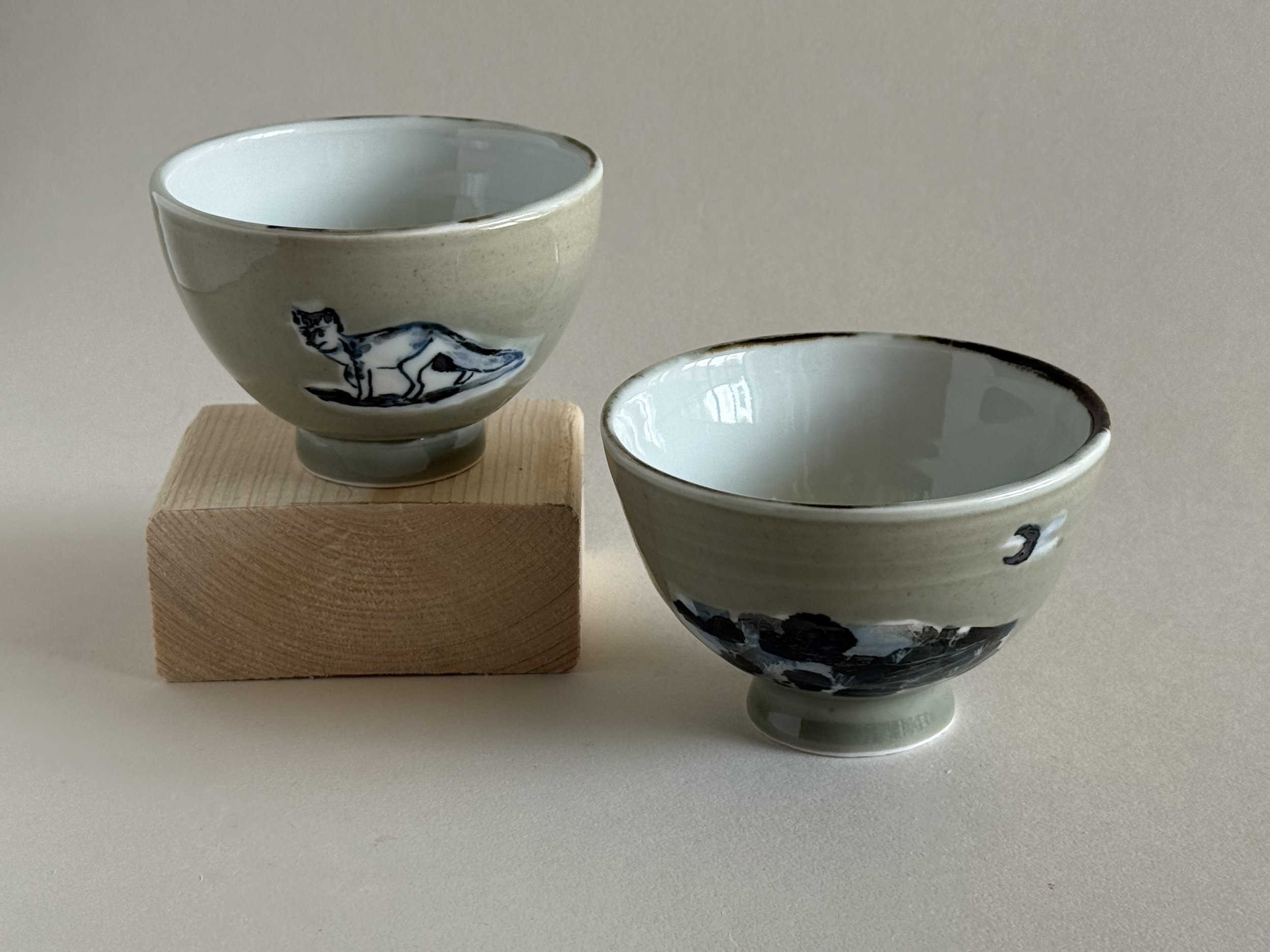 red fox with moon /color small bowl