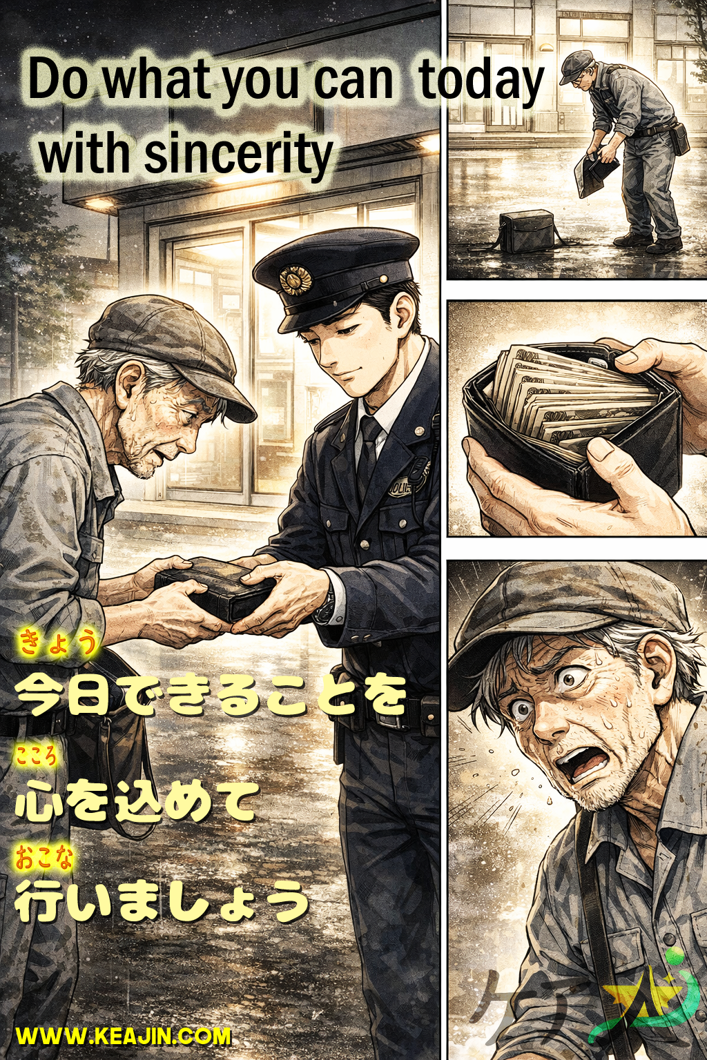 Do what you can today with sincerity. 今日できることを心を込めて行いましょう