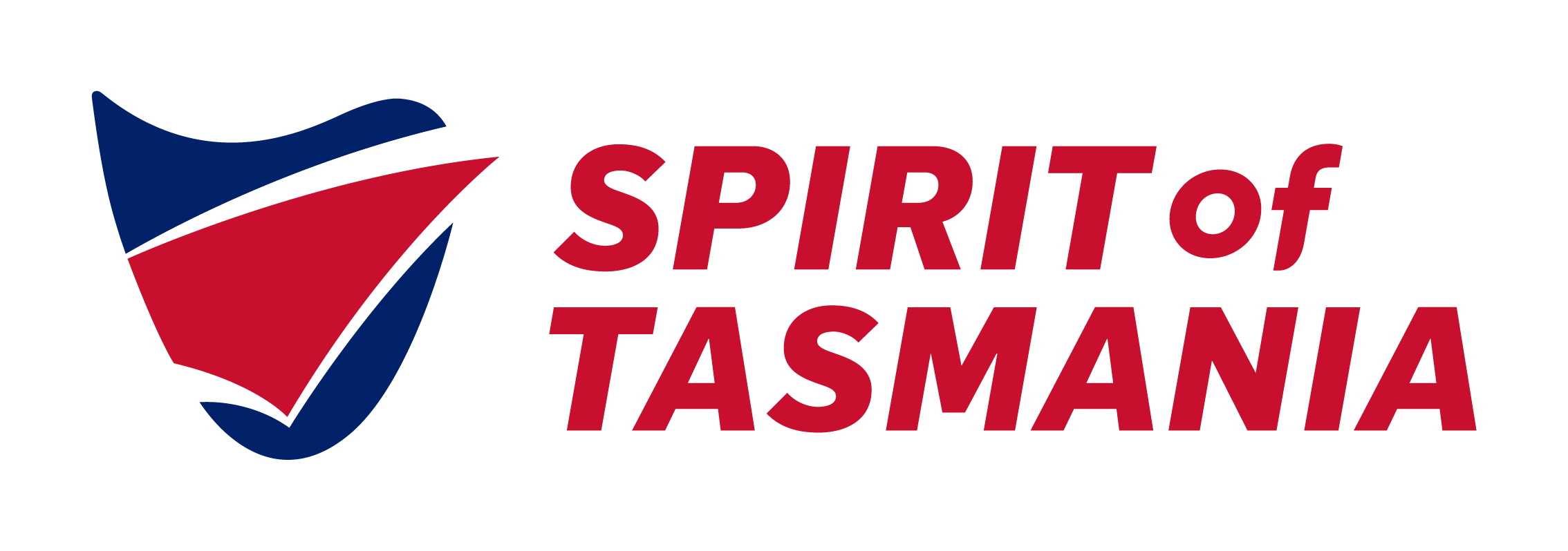 Logo with a stylized face mask in red, white, and blue next to the text 'SPIRIT of TASMANIA' in bold red letters.