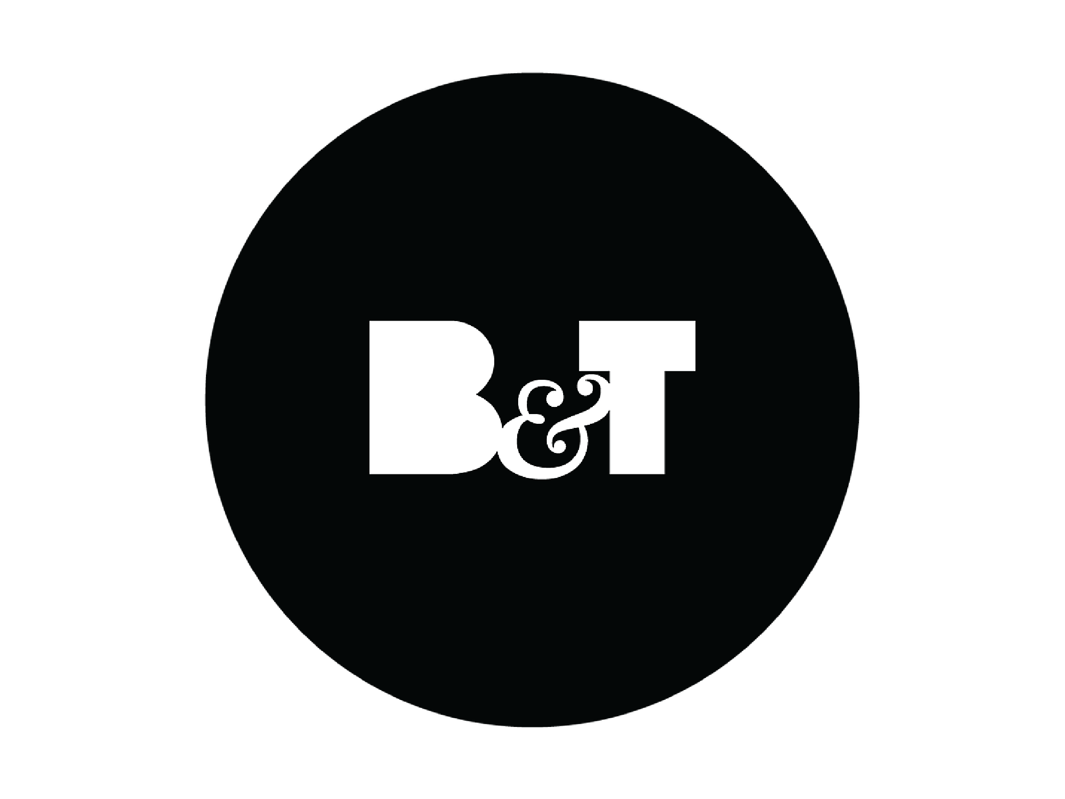 Black background with white text displaying 'B&T' in bold letters.