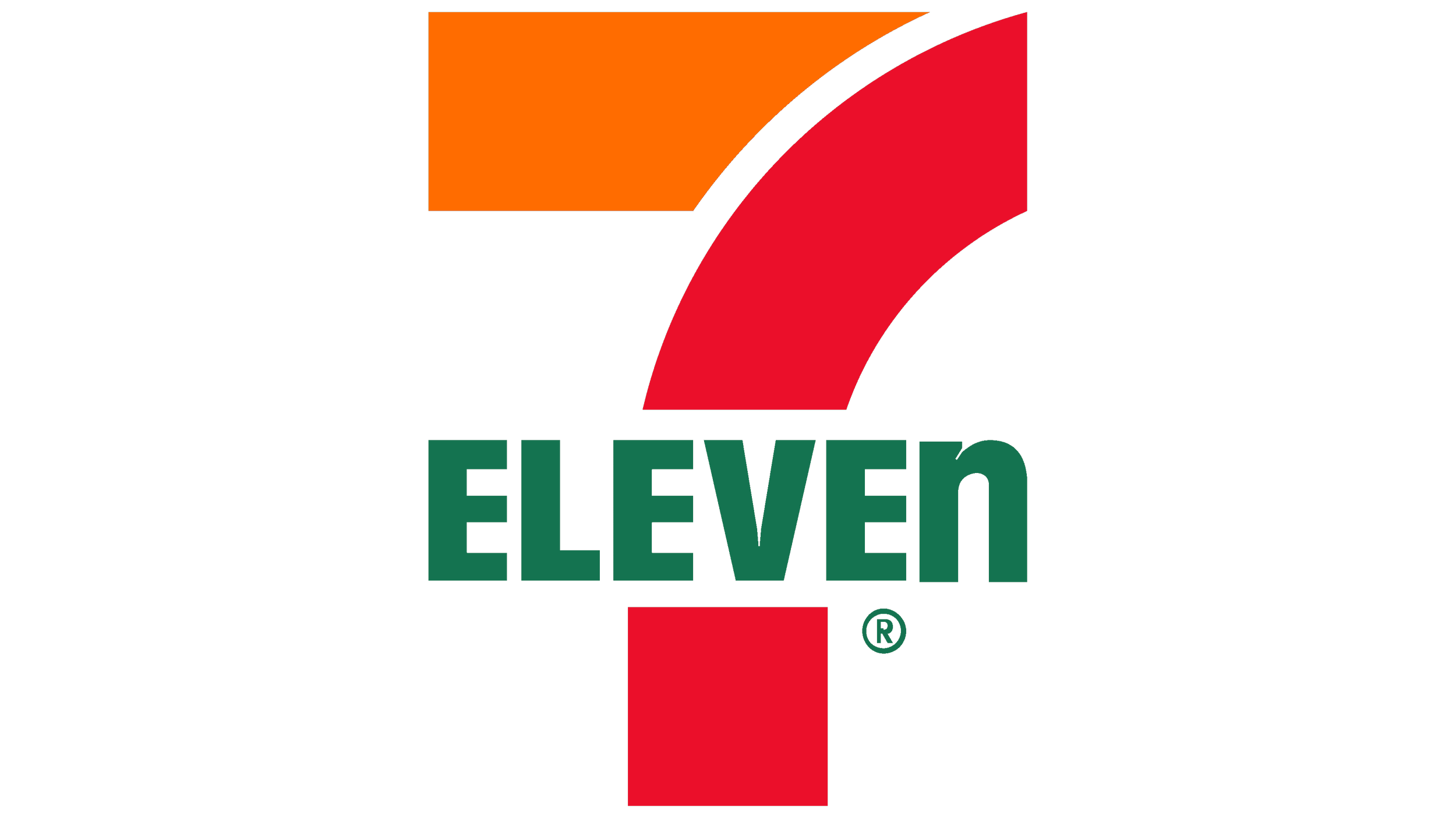 7-Eleven logo featuring a large number 7 with orange, red, and black design elements and the word 'ELEVEN' in green underneath.