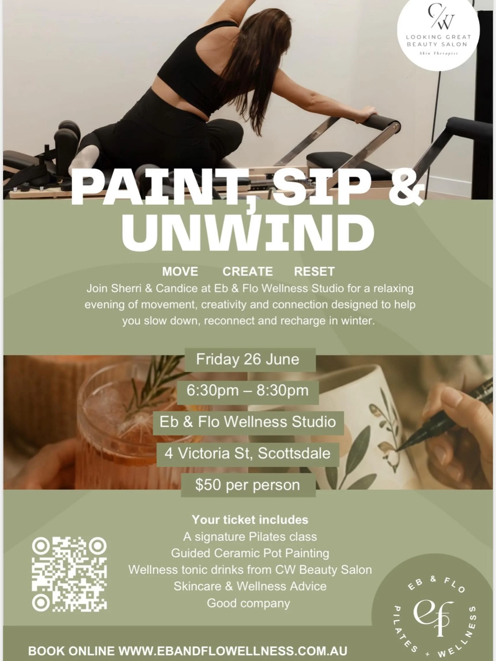 Paint, sip &amp; unwind 🤎
Pilates, creativity, wellness and connection &mdash; the perfect winter reset. 
✨www.ebandflowellbeing.com.au